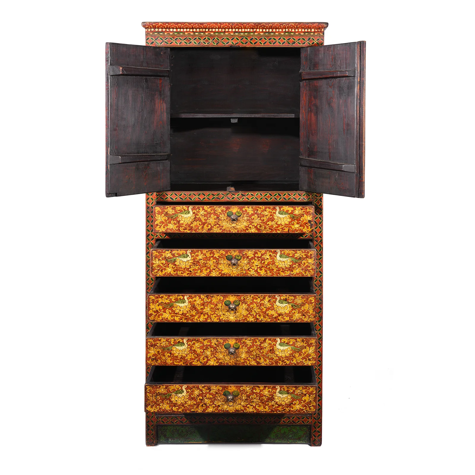 Painted Reproduction Tall Tibetan Cabinet - Image 3