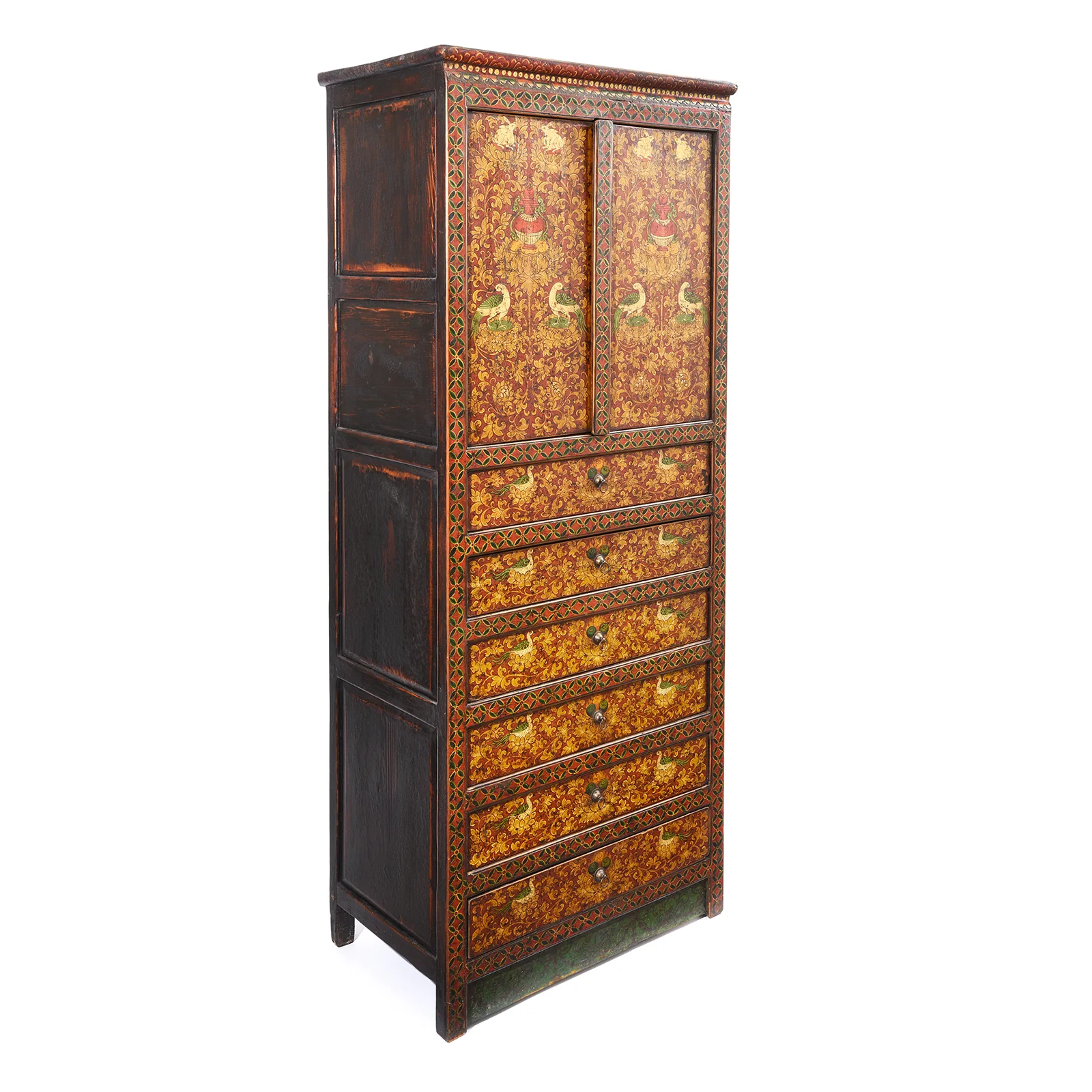 Painted Reproduction Tall Tibetan Cabinet - Image 4