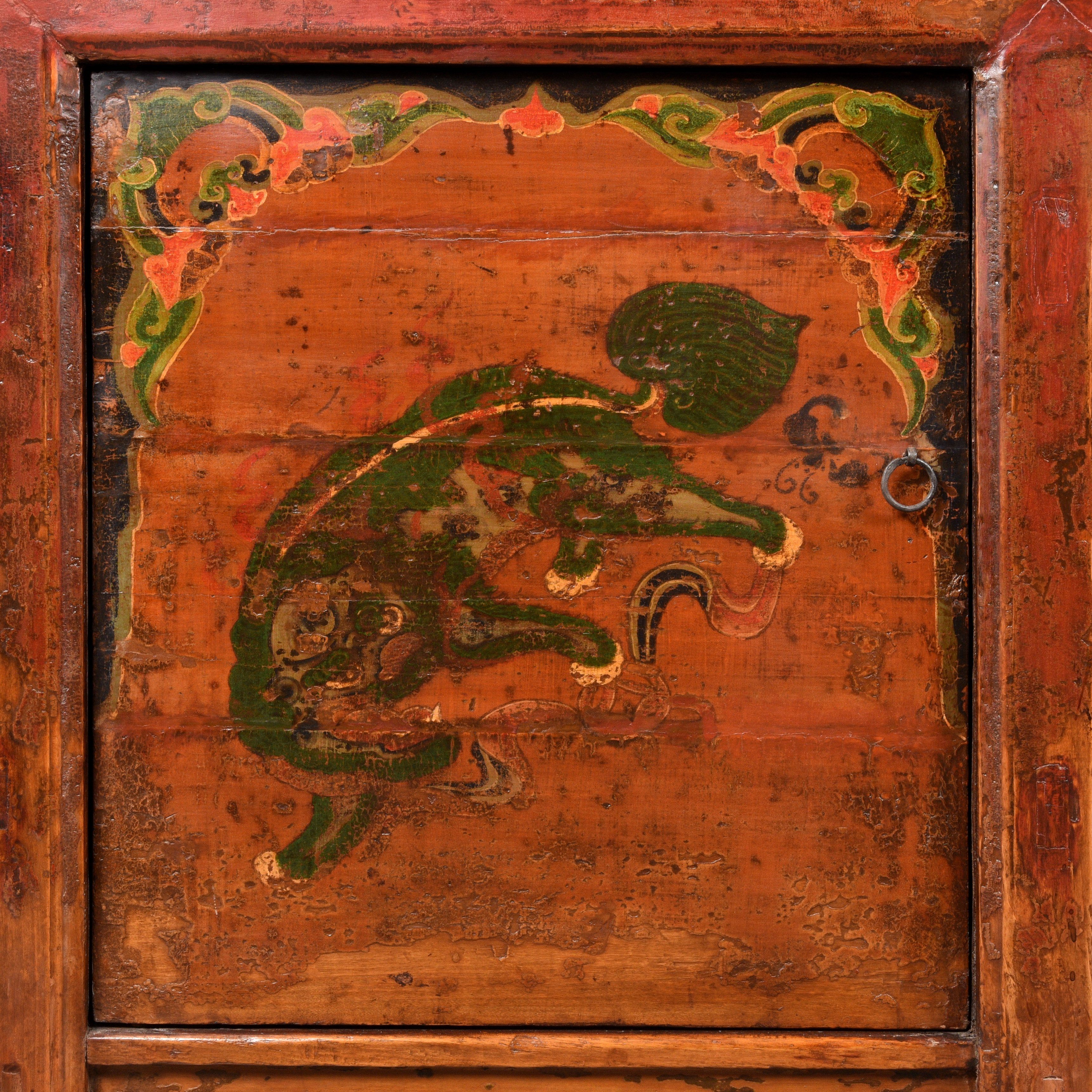 Painted Sideboard From Mongolia With Snow Lions - 19thC - Image 2