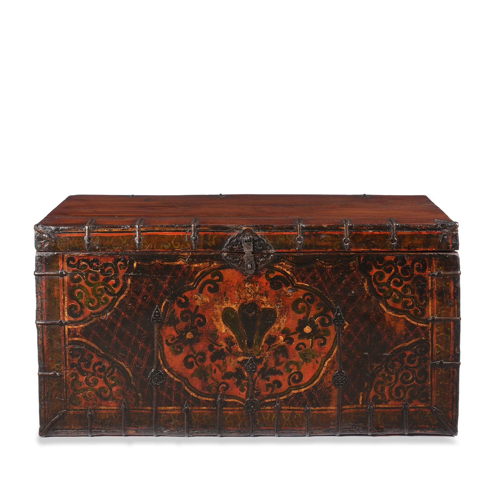 Painted Tibetan Chest With Flaming Jewels - 18th Century