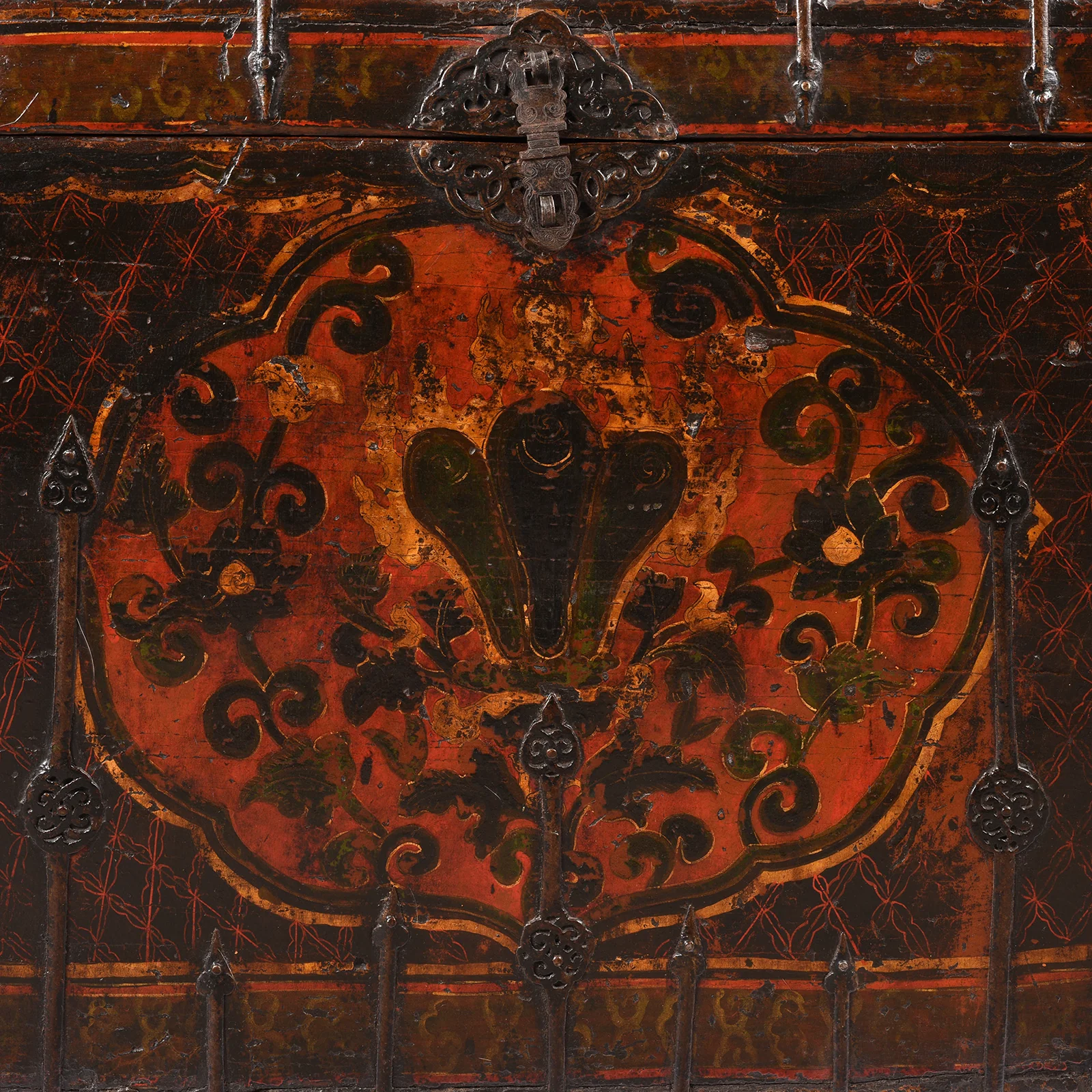 Painted Tibetan Chest With Flaming Jewels - 18th Century - Image 2