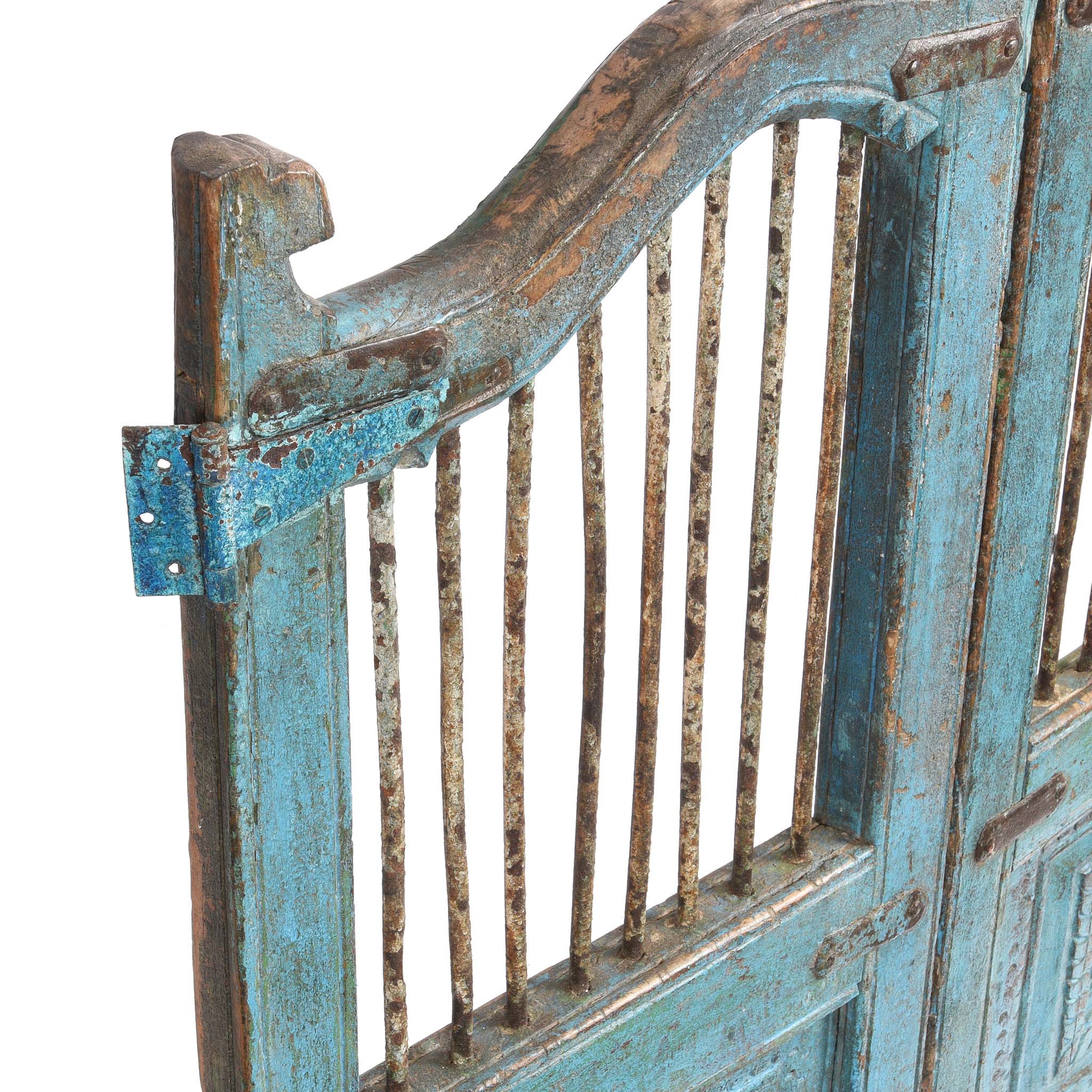 Blue & Green Painted Teak Dog Gate From Gujarat - 19thC - Image 6
