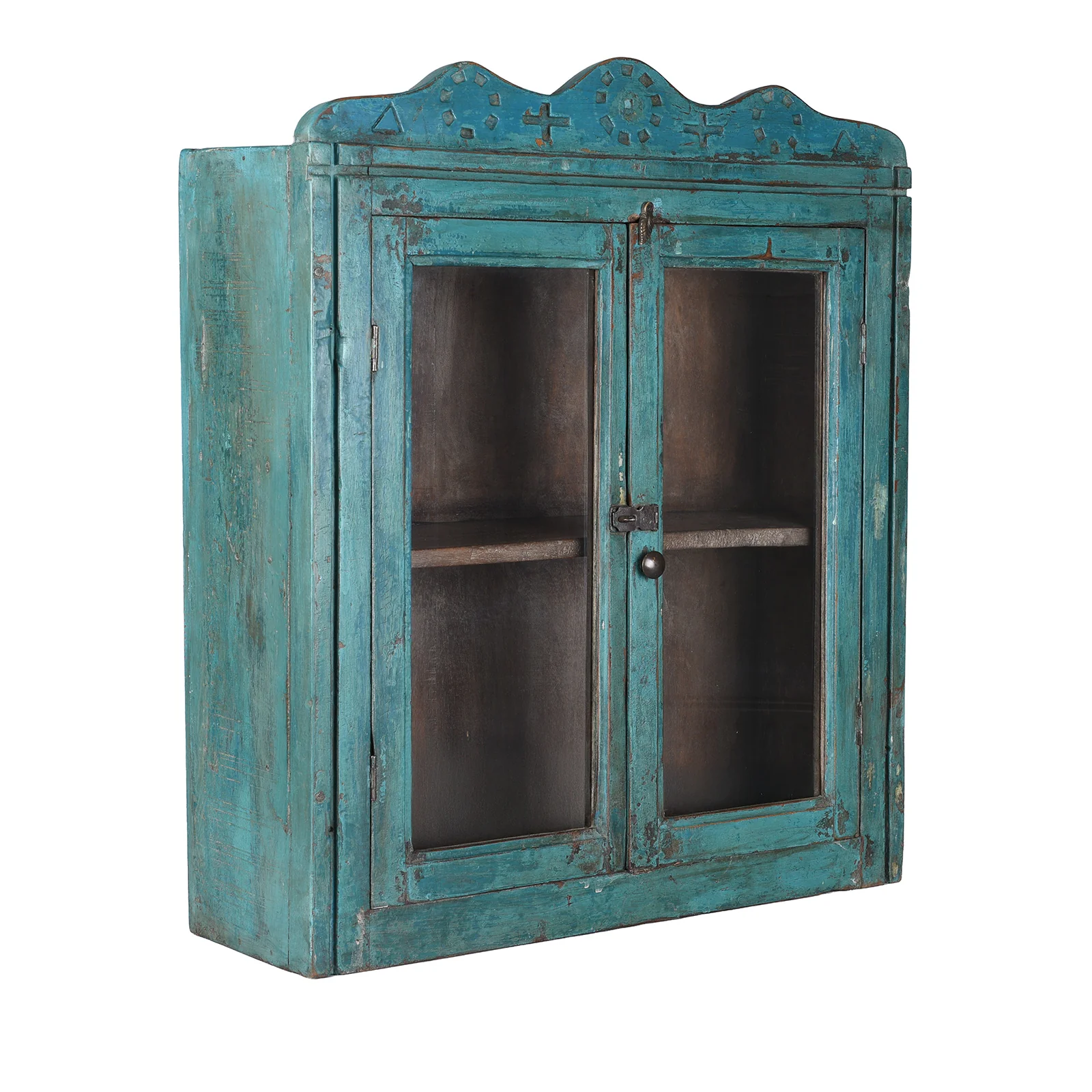 Blue Painted Teak Glazed Wall Cabinet - Ca 1930 - Image 2