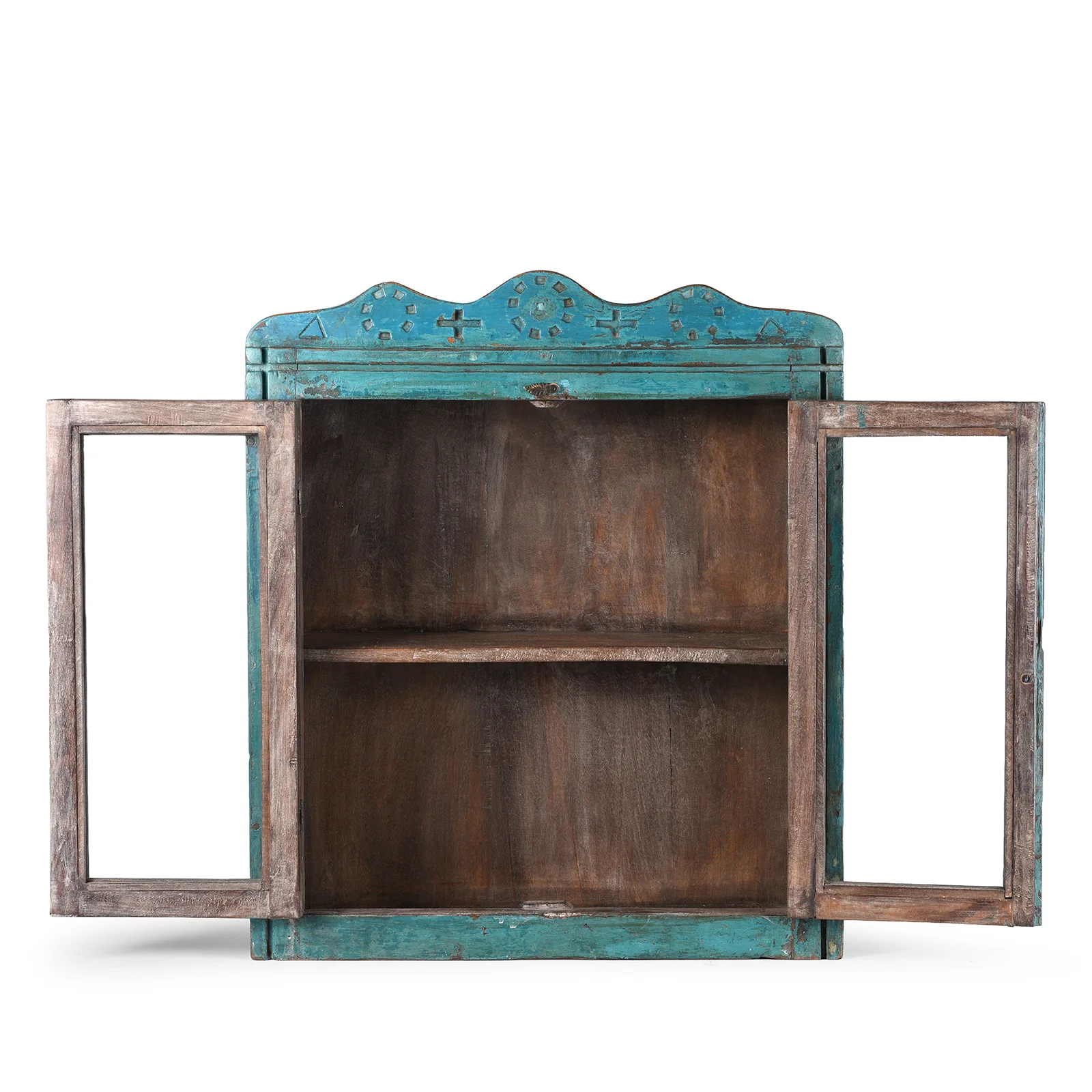 Blue Painted Teak Glazed Wall Cabinet - Ca 1930 - Image 3