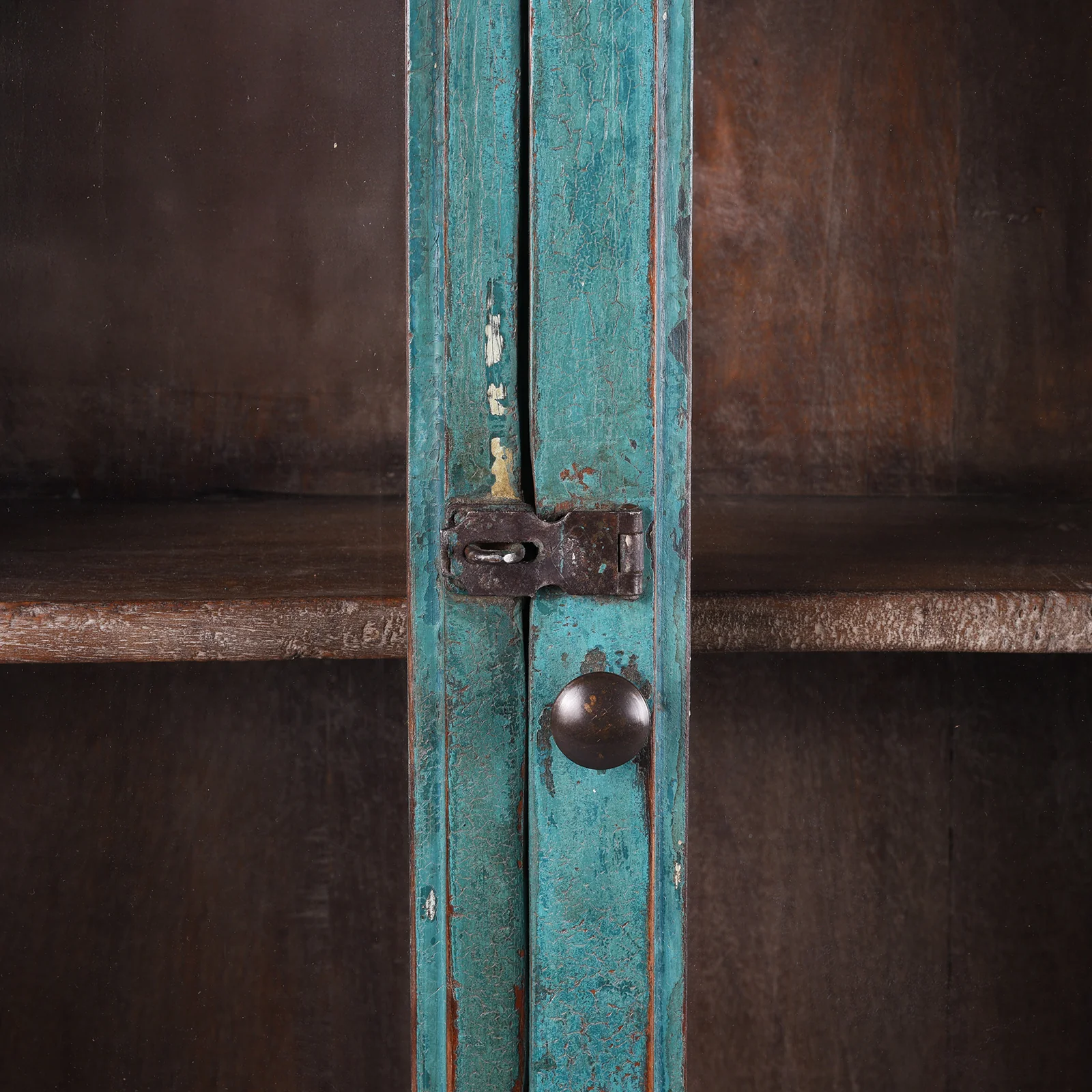 Blue Painted Teak Glazed Wall Cabinet - Ca 1930 - Image 4