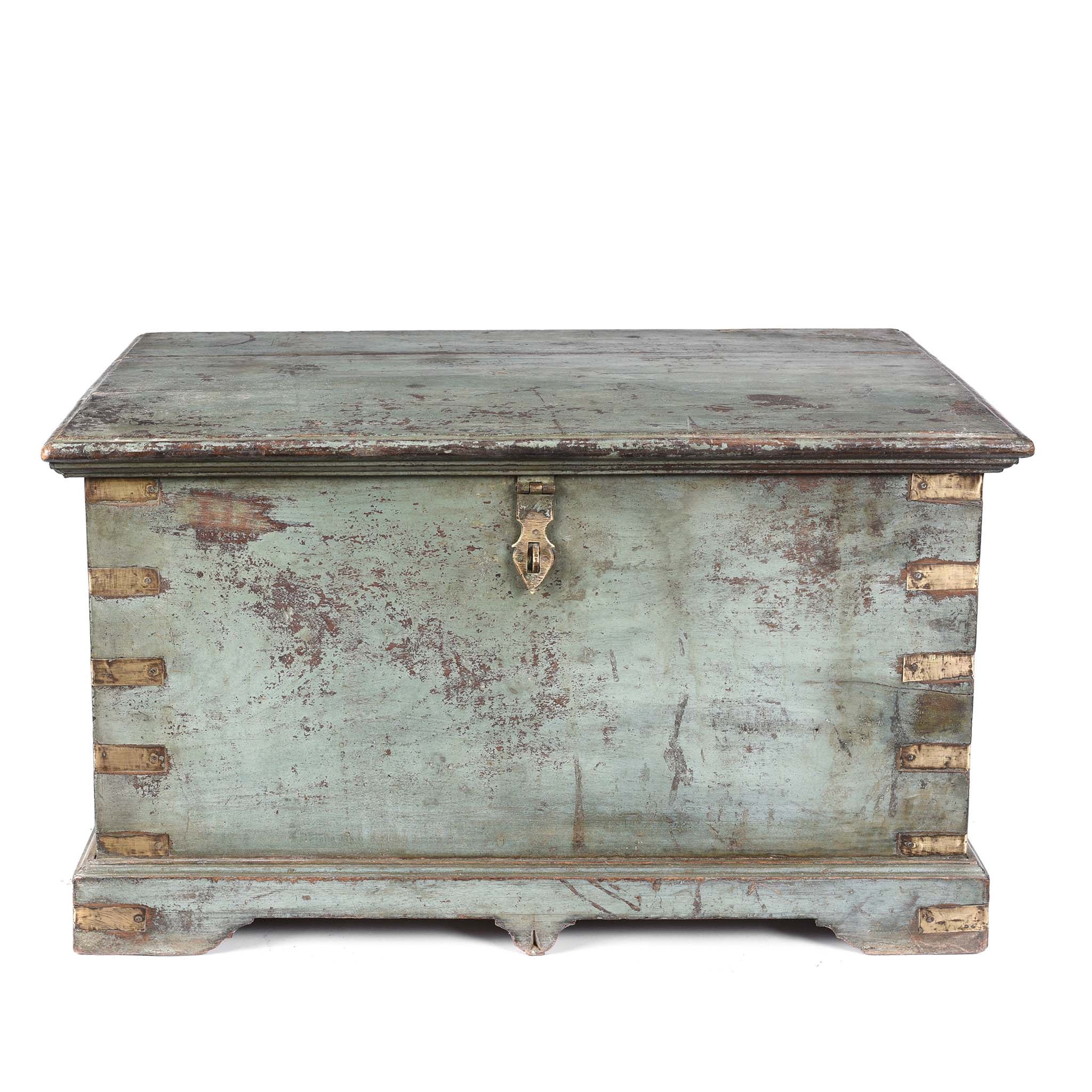 Painted Teak Indian Chest From Gujarat -19thC