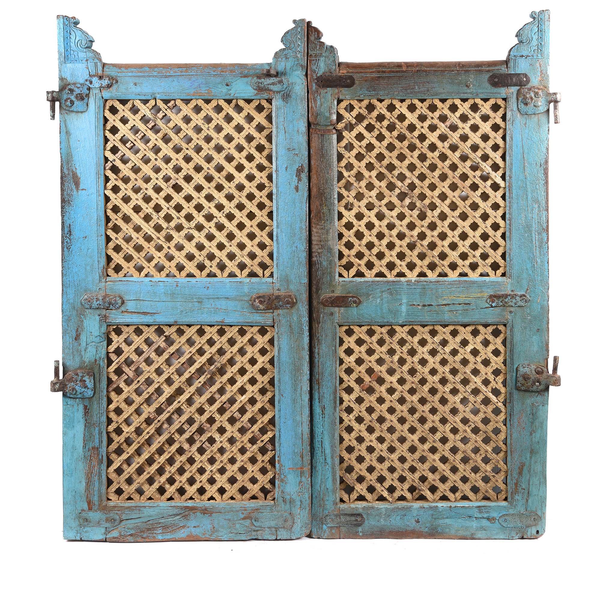 Painted Teak Dog Gate From Gujarat - 19thC