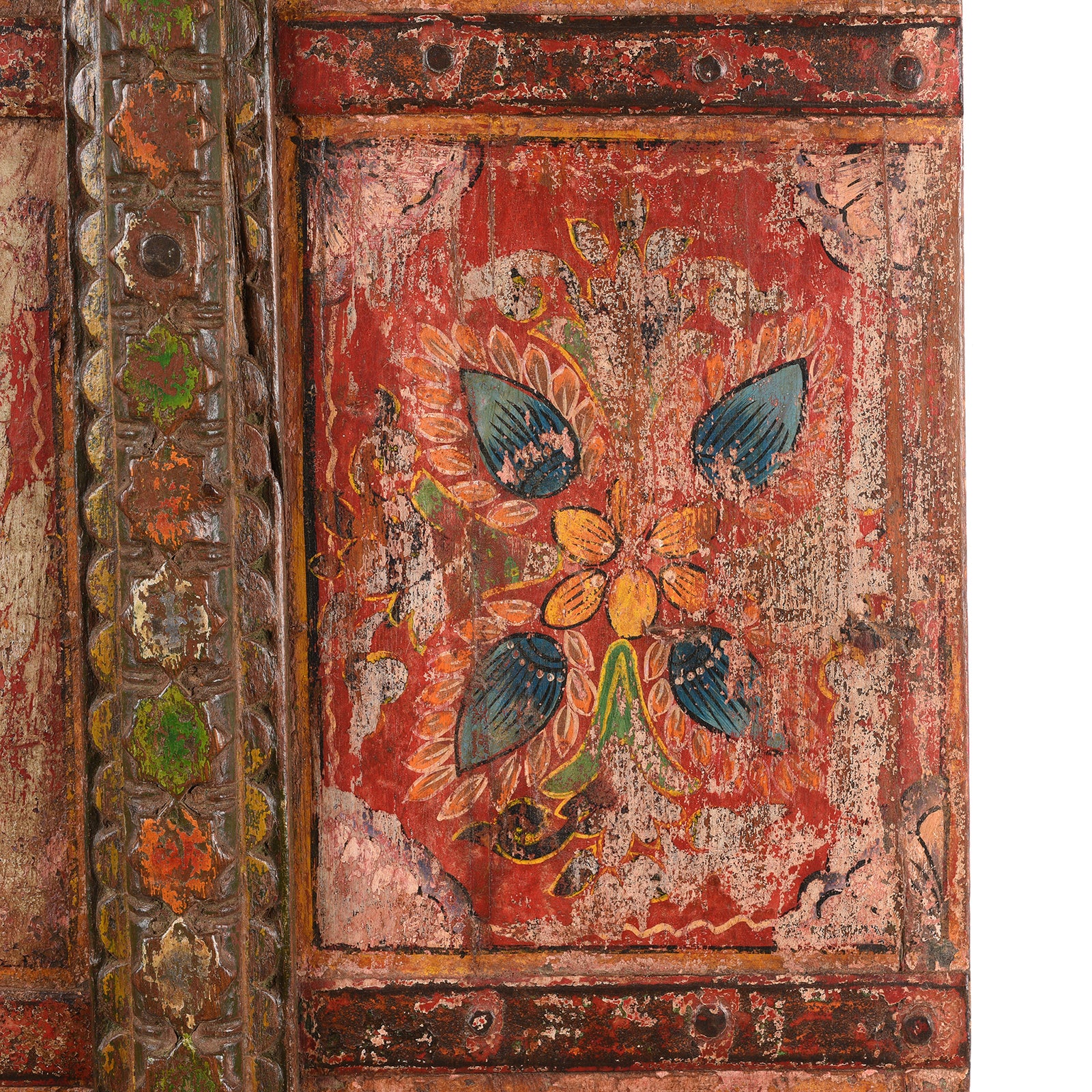 Painted Rajasthani Window Shutter With Later Paint - Image 3