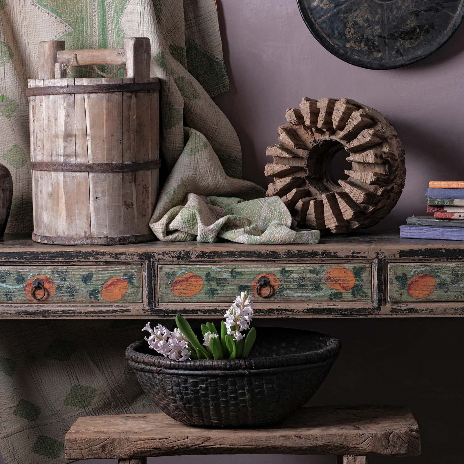Painted Three Drawer Console Table Made From Old Wood - Image 2
