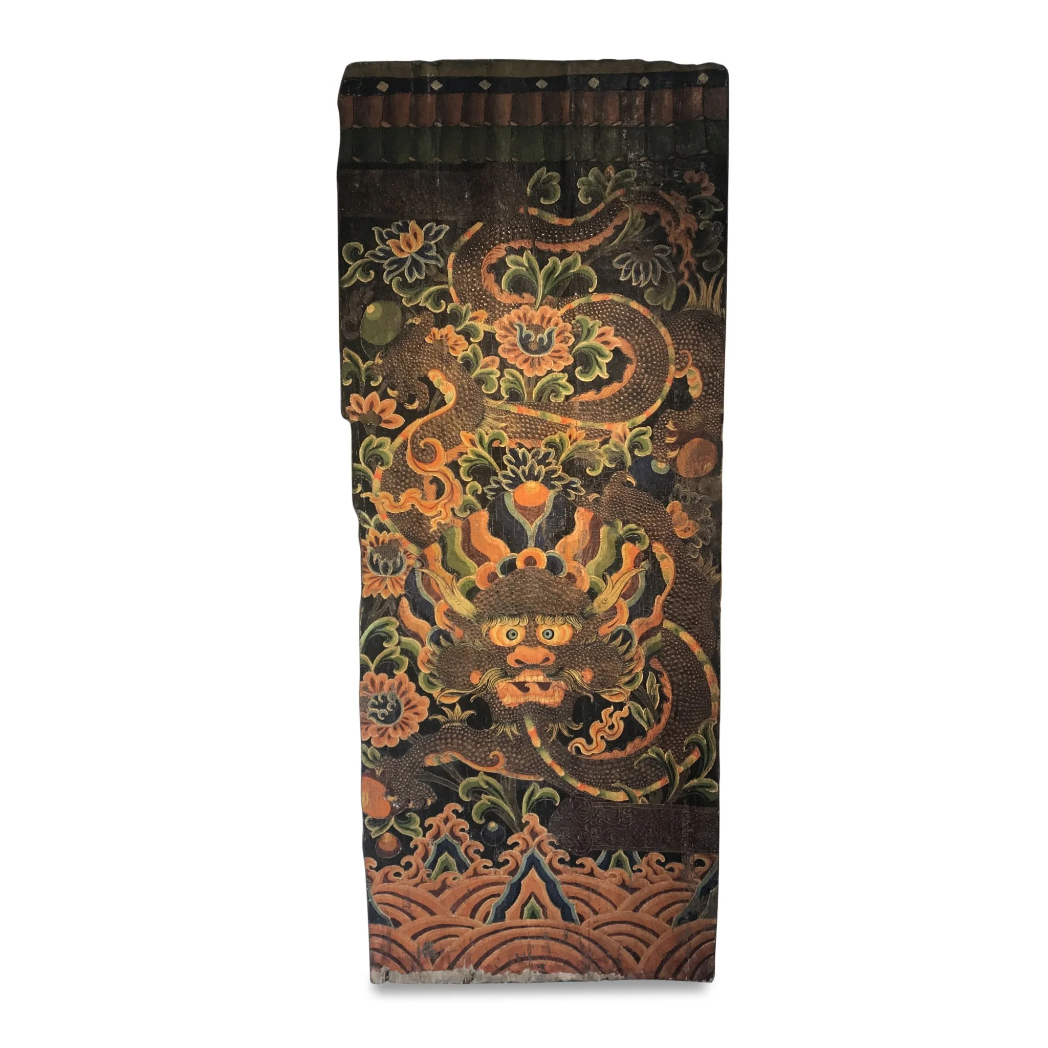 Vintage Tibetan Door With Dragon Painting - Ca 1930