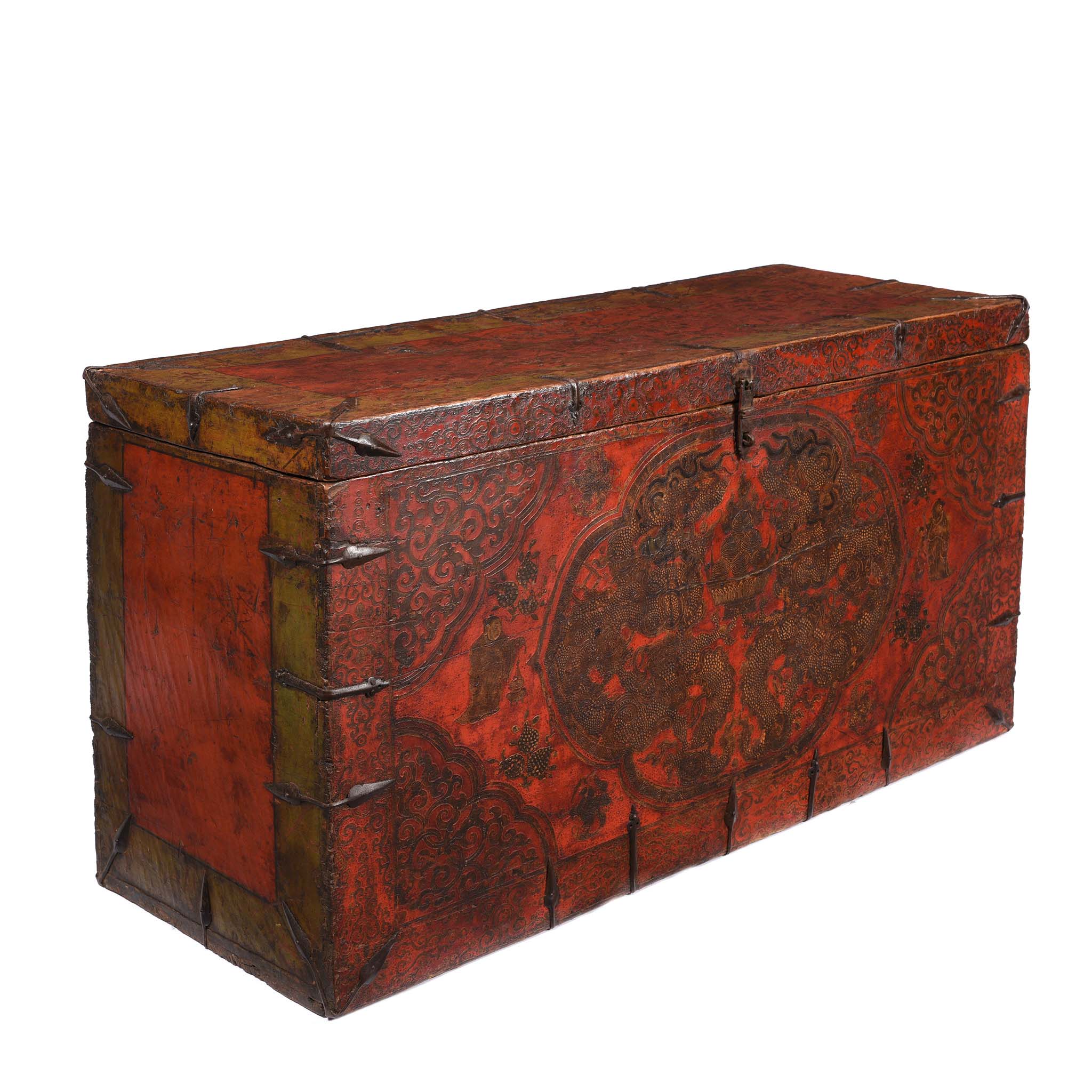 Painted Tibetan 'Double Dragon' Storage Chest - 17th Century - Image 8