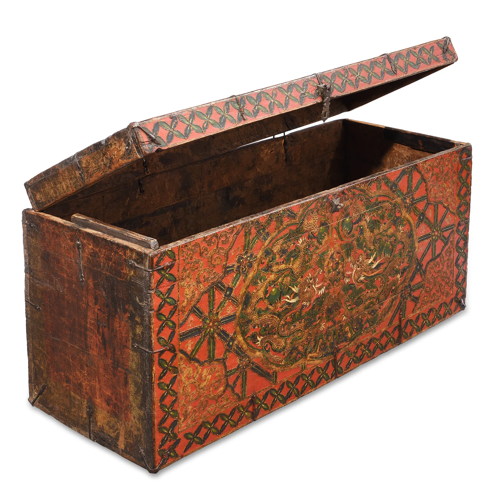 Painted Tibetan 'Double Dragon' Chest From Central Tibet - 17th Century - Image 6