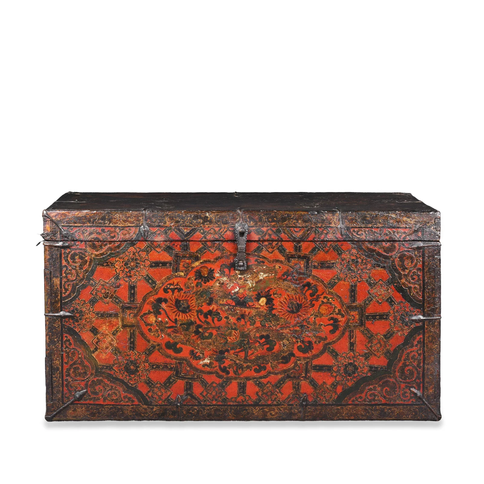 Painted Tibetan Dragon Storage Chest - 18th Century