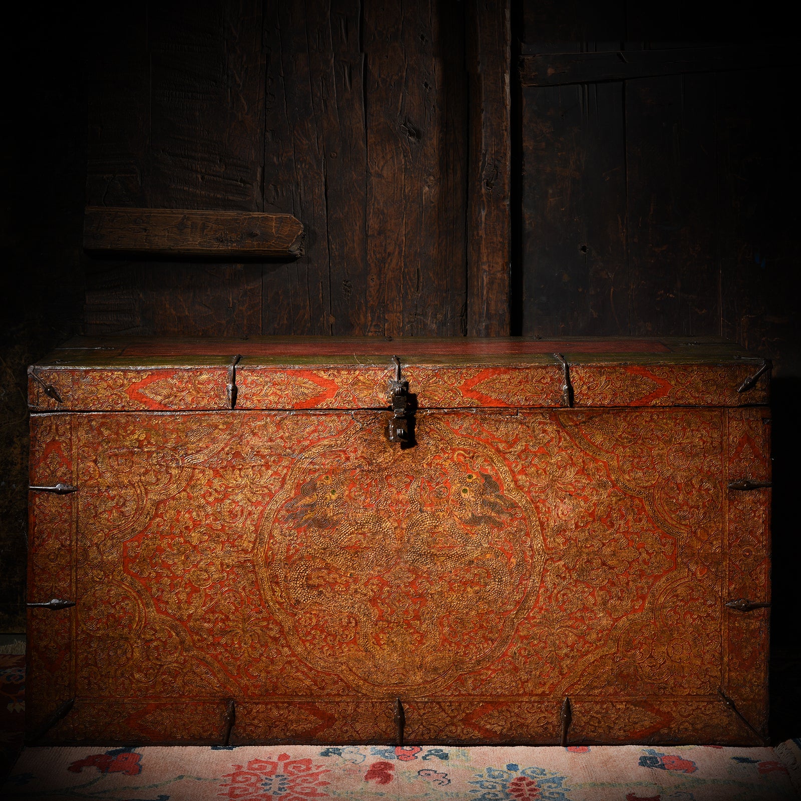 Painted Tibetan 'Dragon' Storage Chest - 18th Century