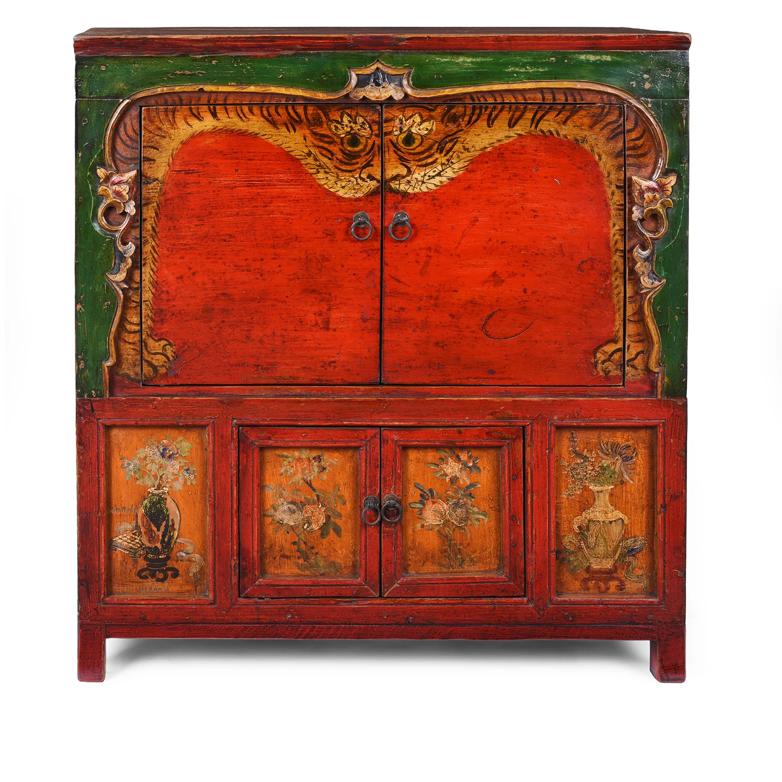 Painted Qinghai Tiger Cabinet  - 19th Century