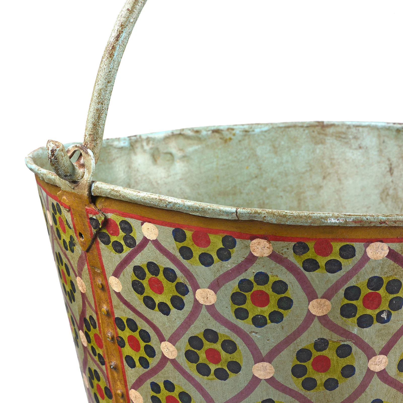 Painted Vintage Galvanized Iron Bucket - Aqua Floral - Image 3