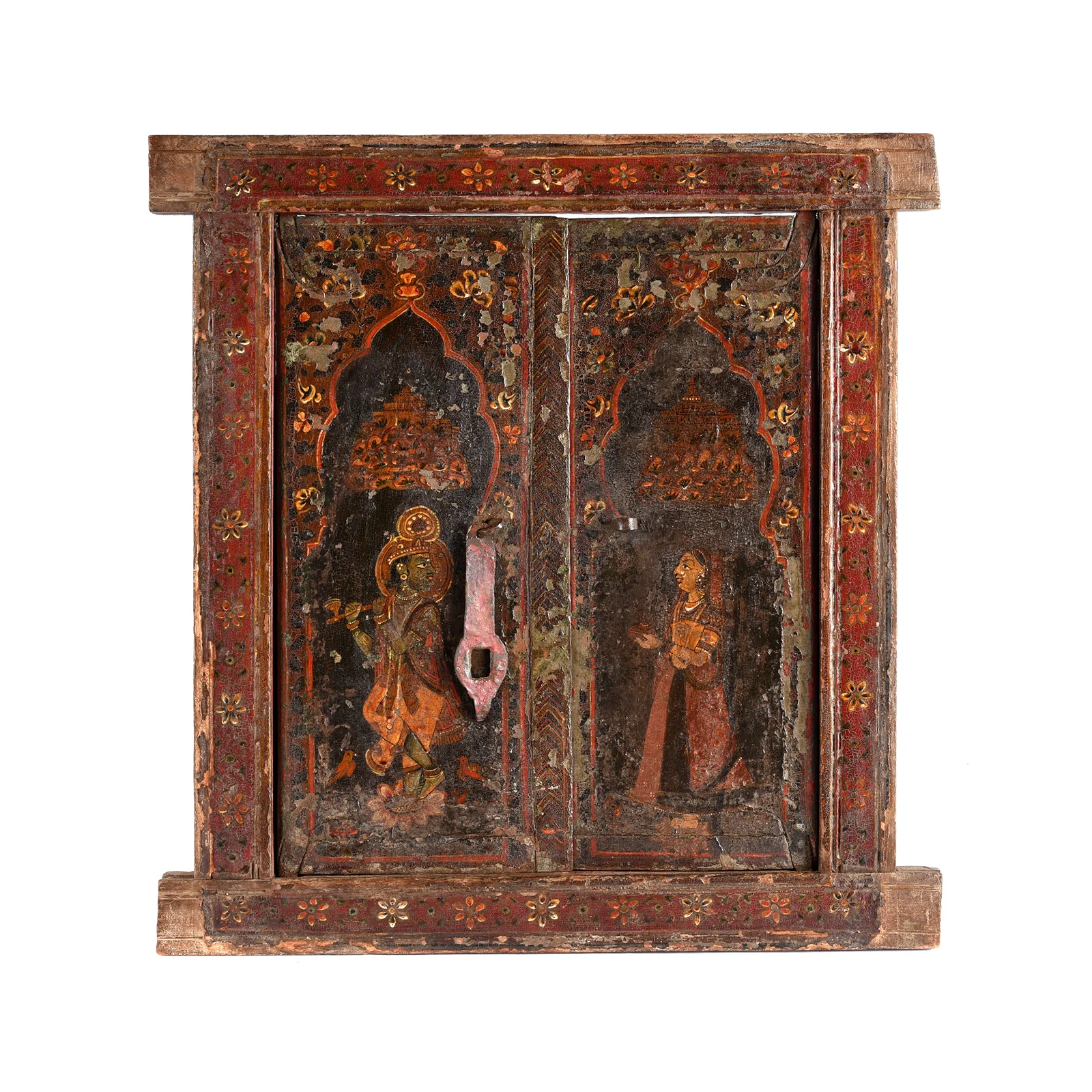 Painted Indian Window Shutter From Bikaner - 19thC