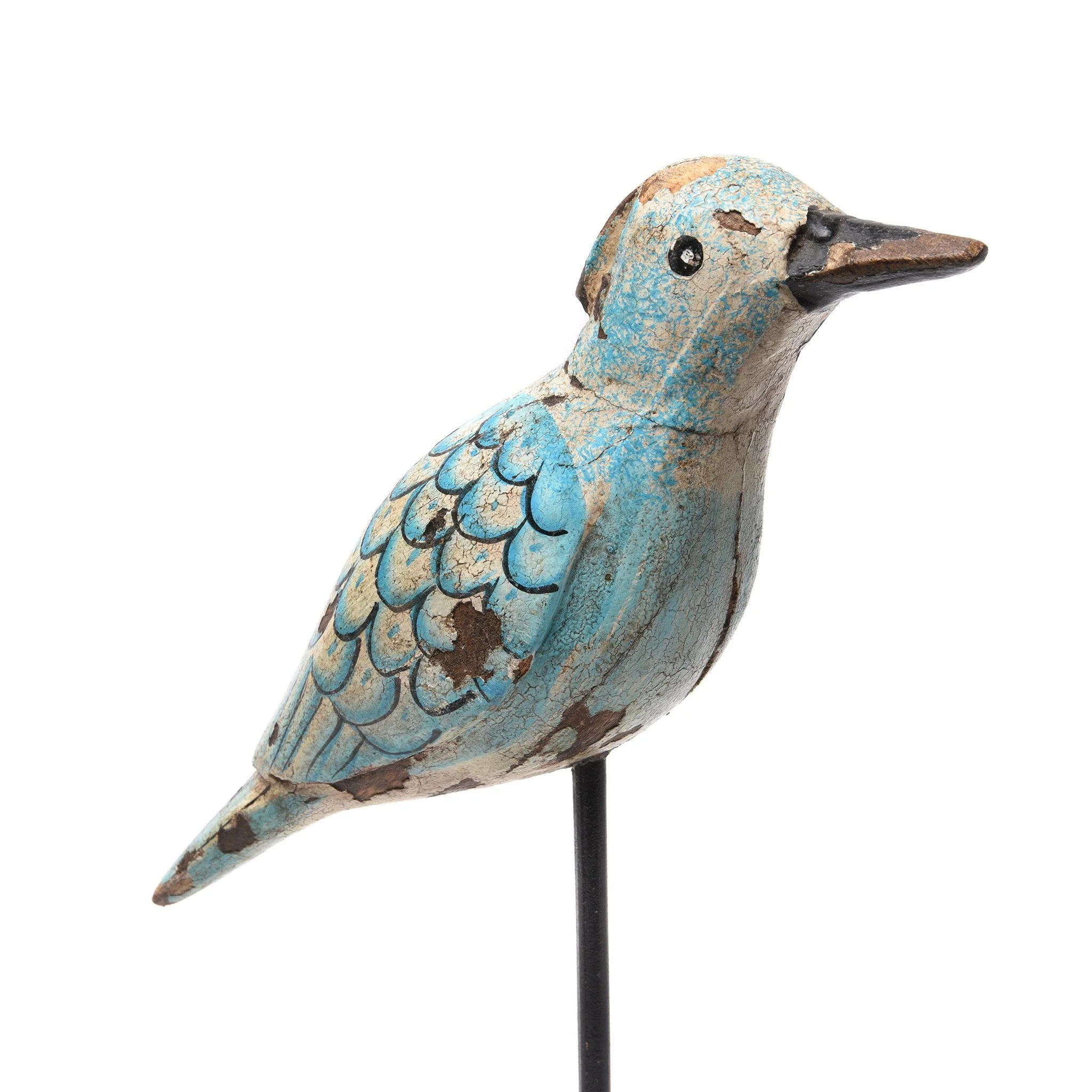 Painted Wooden Bird On Stand with distressed finish From Rajasthan - Image 2