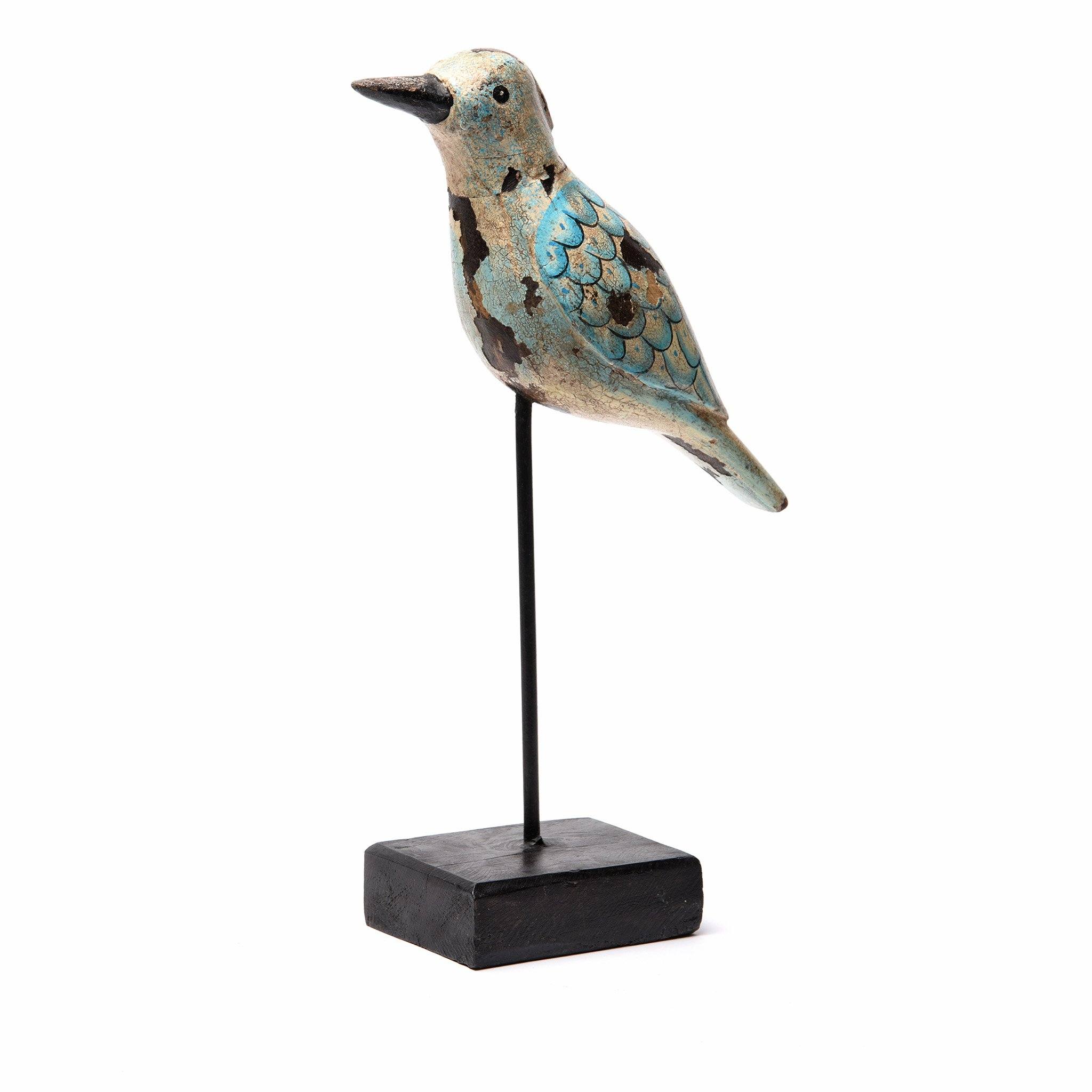 Painted Wooden Bird On Stand with distressed finish From Rajasthan - Image 4