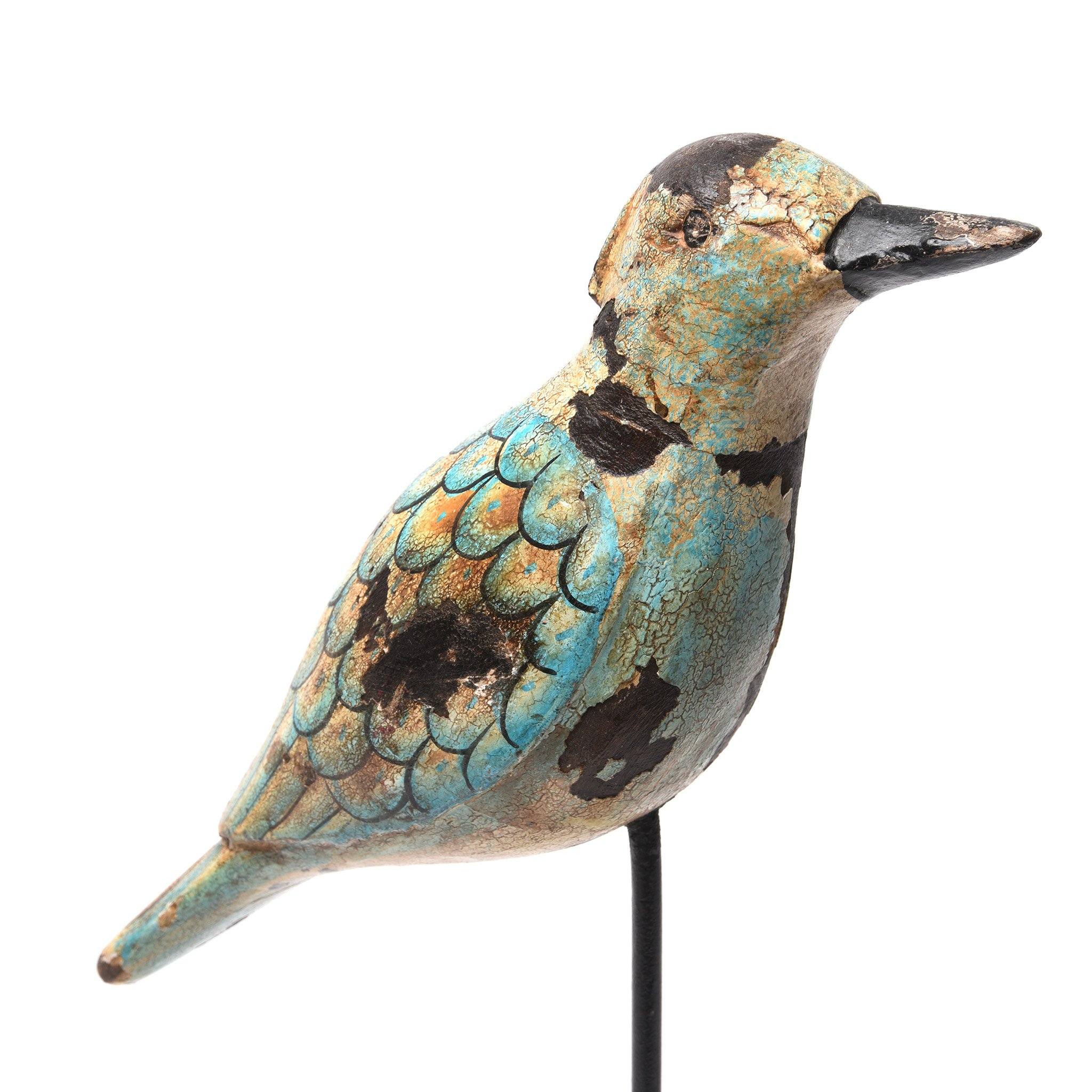 Painted Wooden Bird On Stand with distressed finish From Rajasthan - Image 5