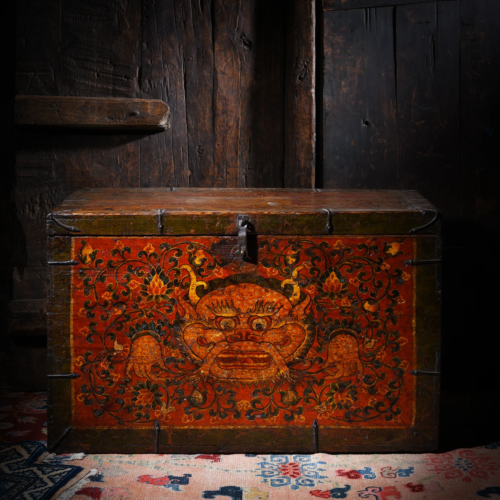 Painted Zeeba Chest From Tibet - 19th Century