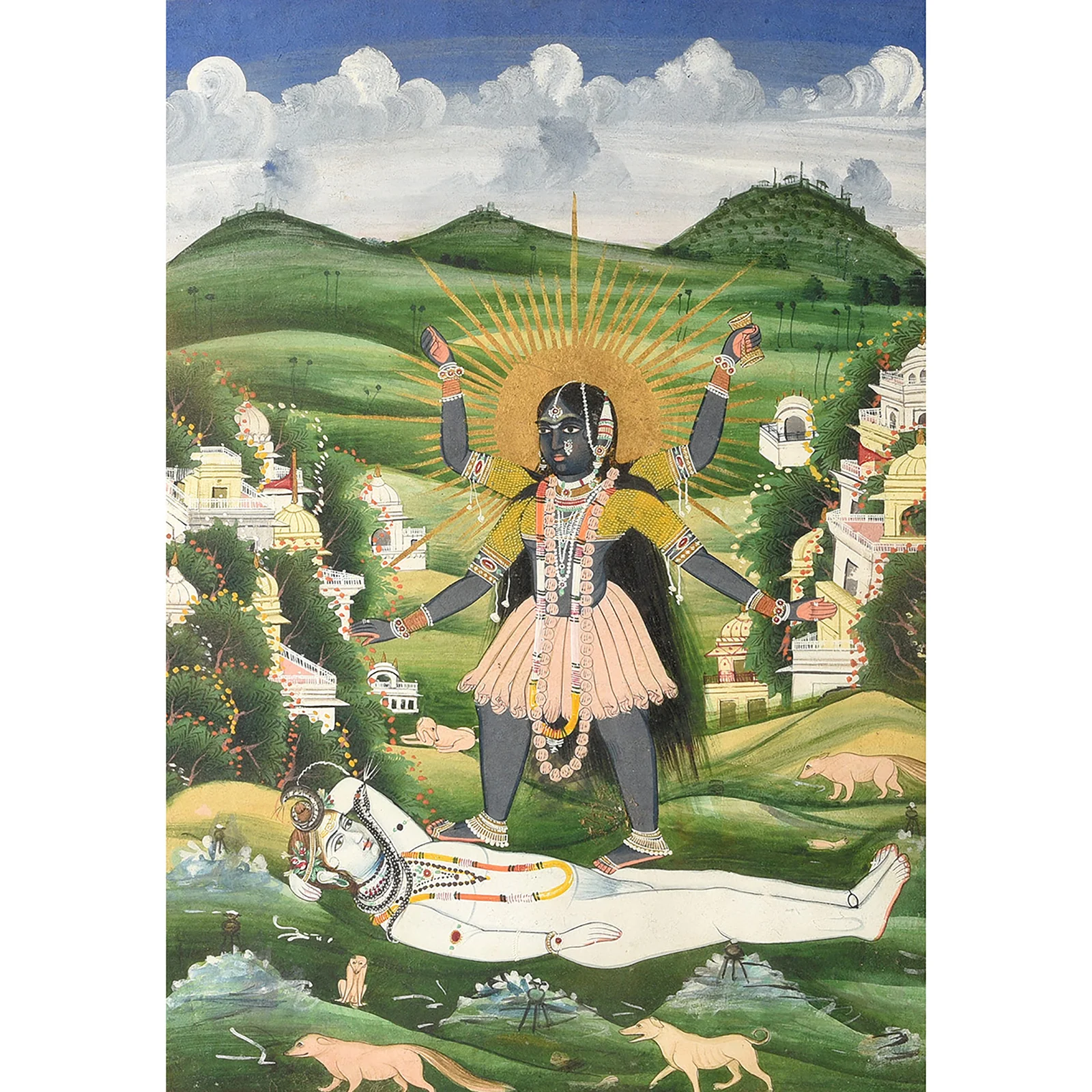 Painting Of Kali Trampling Shiva - Jaipur School - 19th Century - Image 2