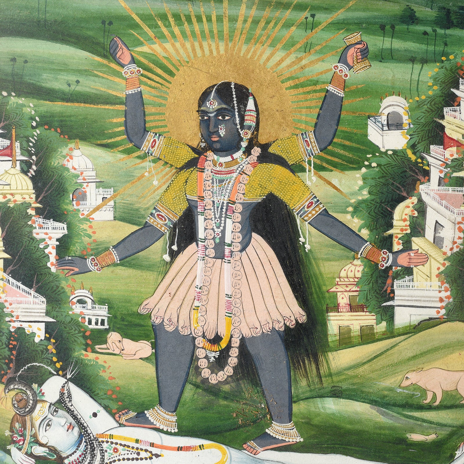 Painting Of Kali Trampling Shiva - Jaipur School - 19th Century - Image 6