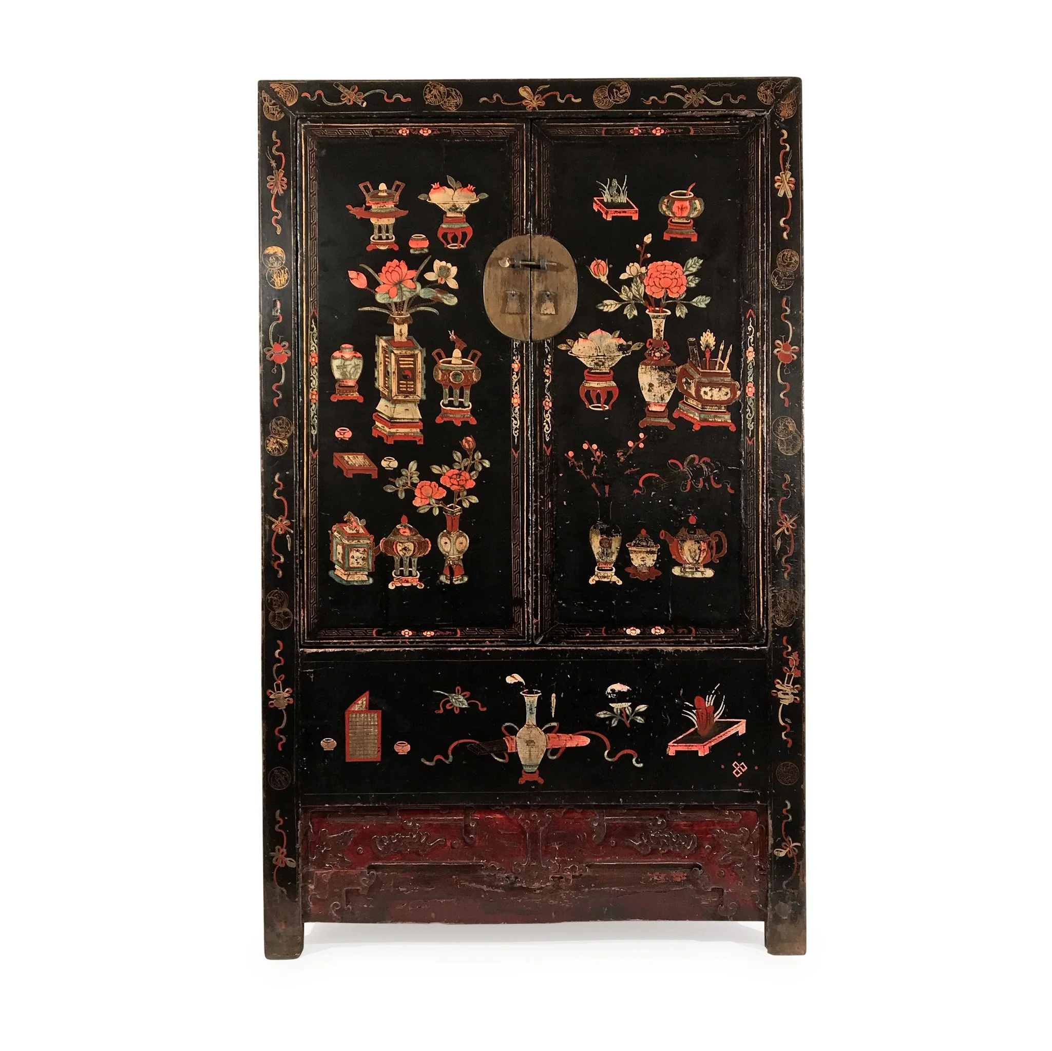 Antique Black Lacquer Wedding Cabinet From Shanxi - 19thC