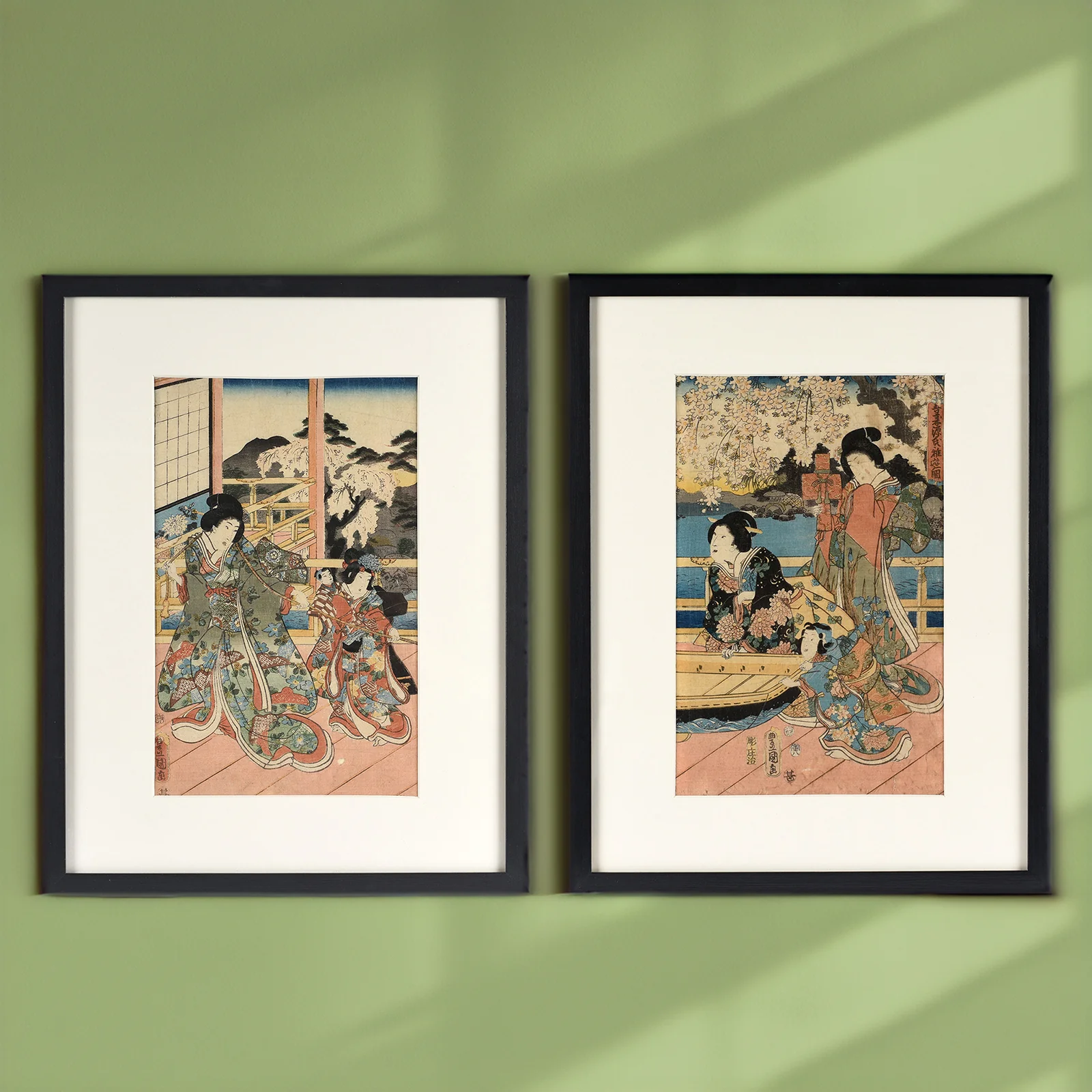 Framed Japanese Woodblock Print Oban by Utagawa Kunisada - 19th Century