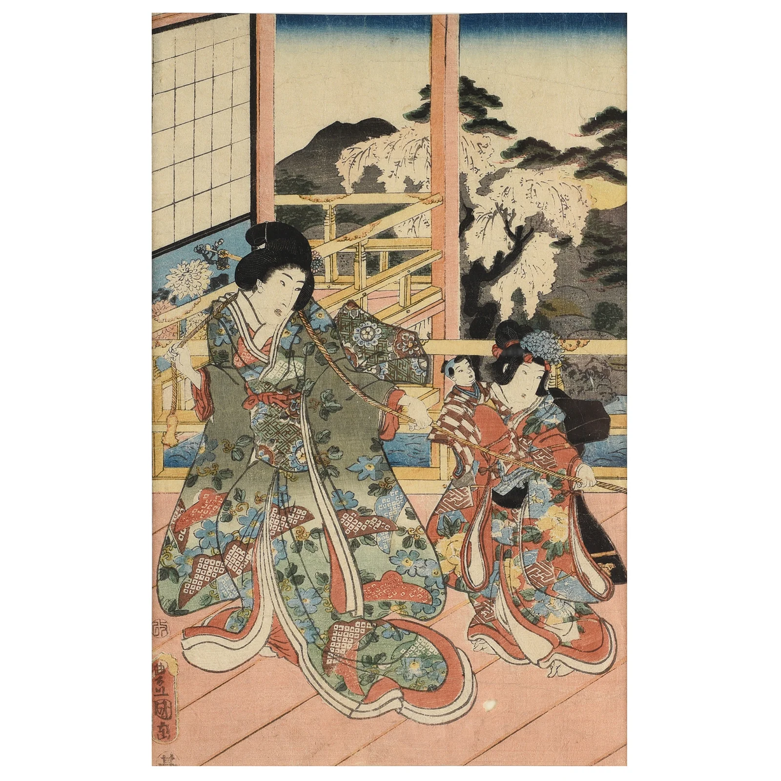 Framed Japanese Woodblock Print Oban by Utagawa Kunisada - 19th Century - Image 5