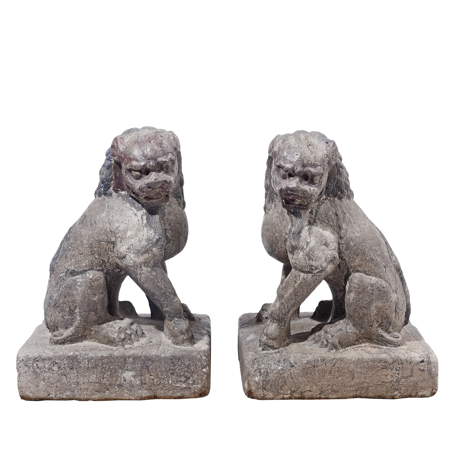 Pair Of Stone Guardian Lions (Foo Dogs) - Circa 1920