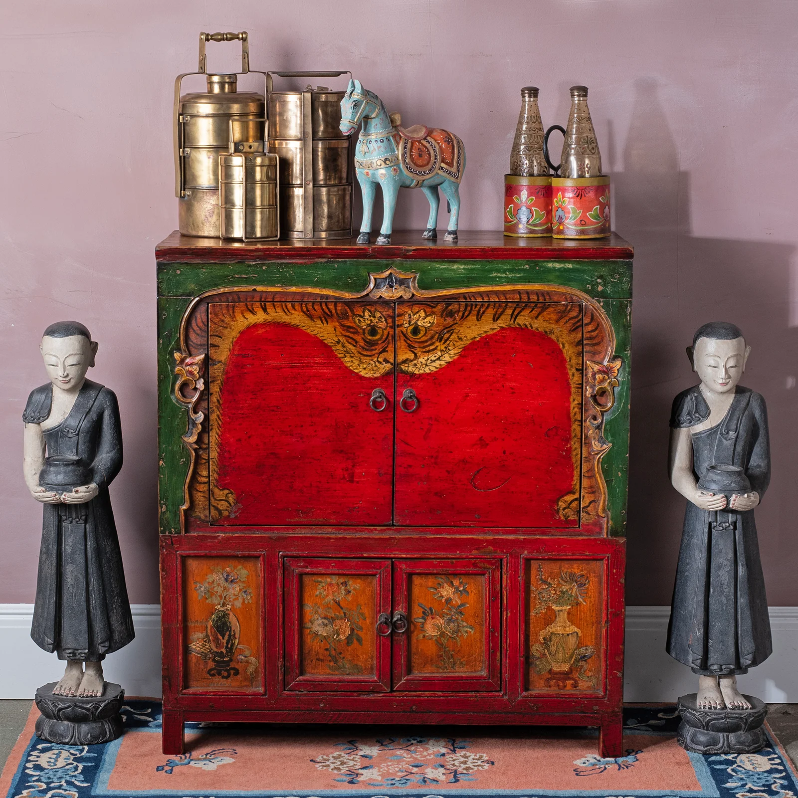 Pair Of Vintage Carved Burmese Monks - Ca 1970's