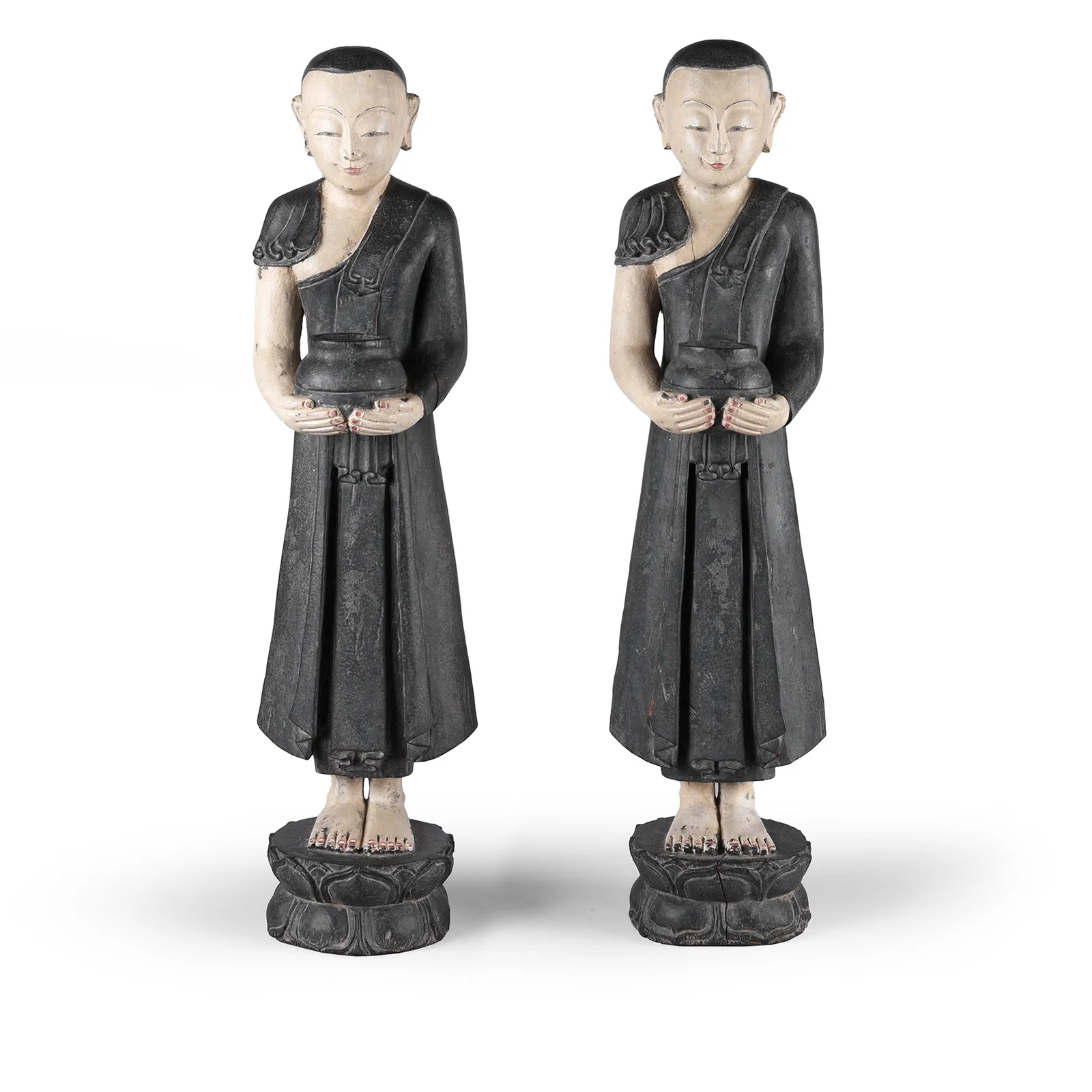 Pair Of Vintage Carved Burmese Monks - Ca 1970's - Image 2