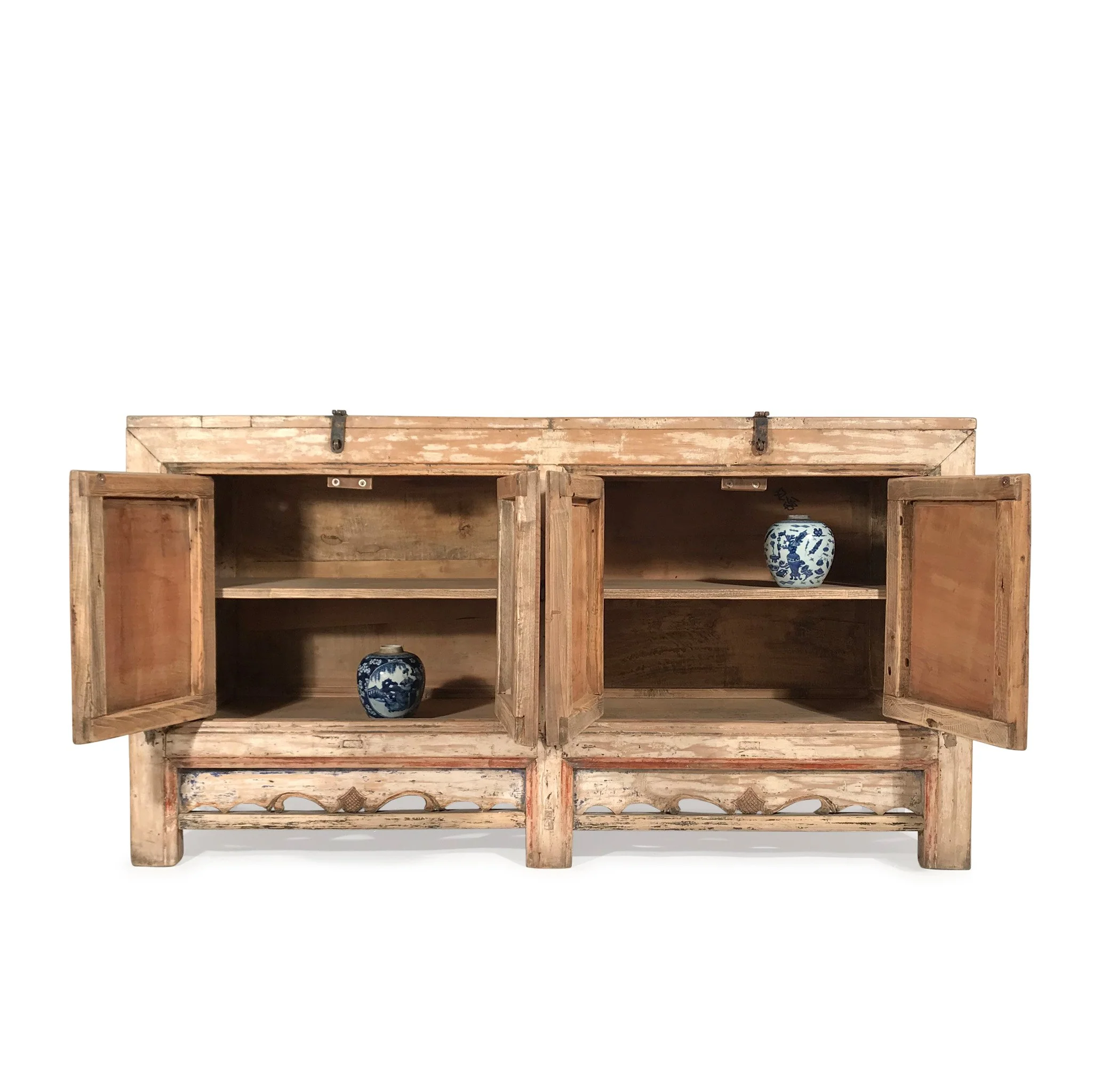 4 Door Pale Painted Mongolian Sideboard - 19thC - Image 3