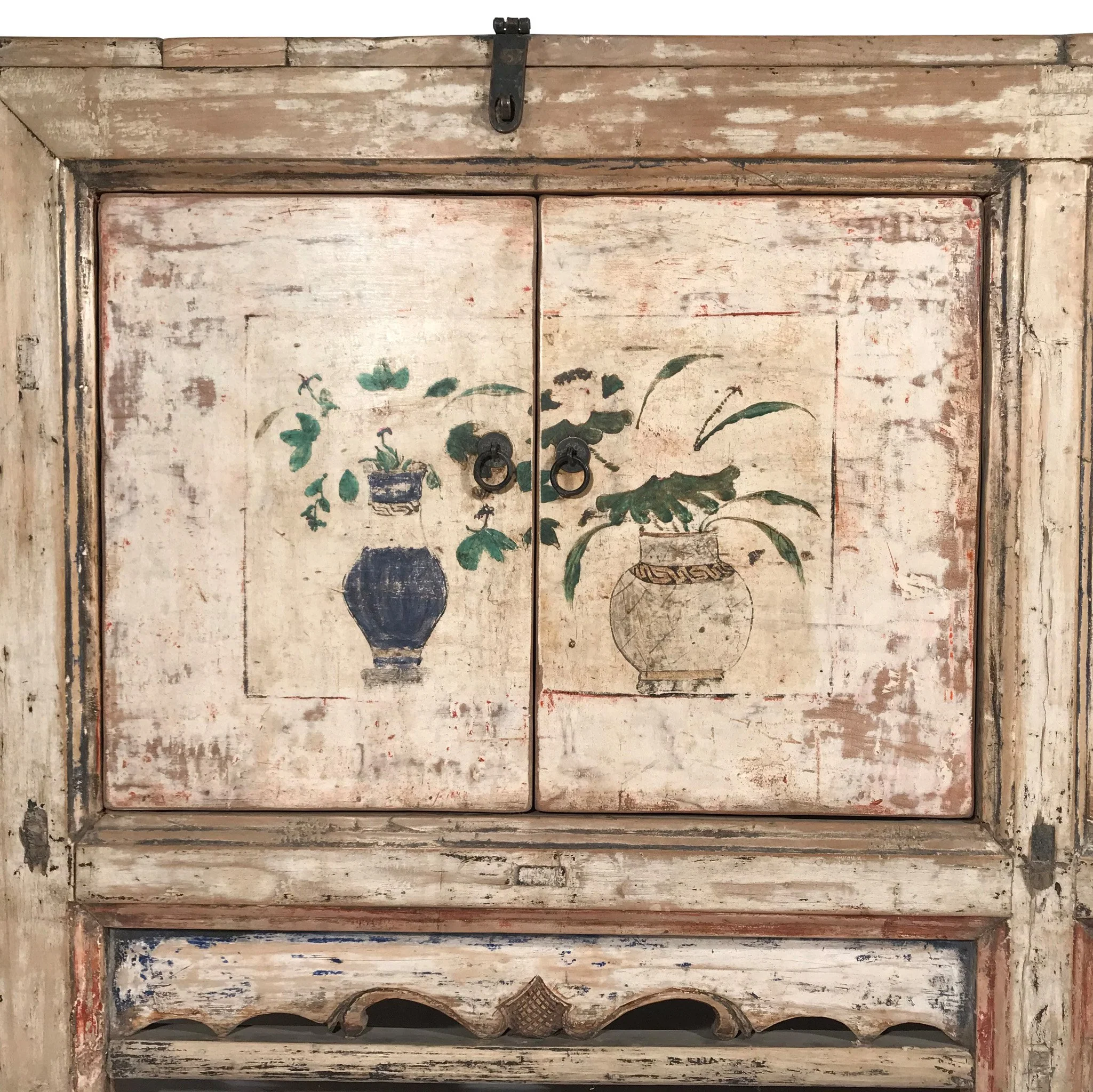 4 Door Pale Painted Mongolian Sideboard - 19thC - Image 4