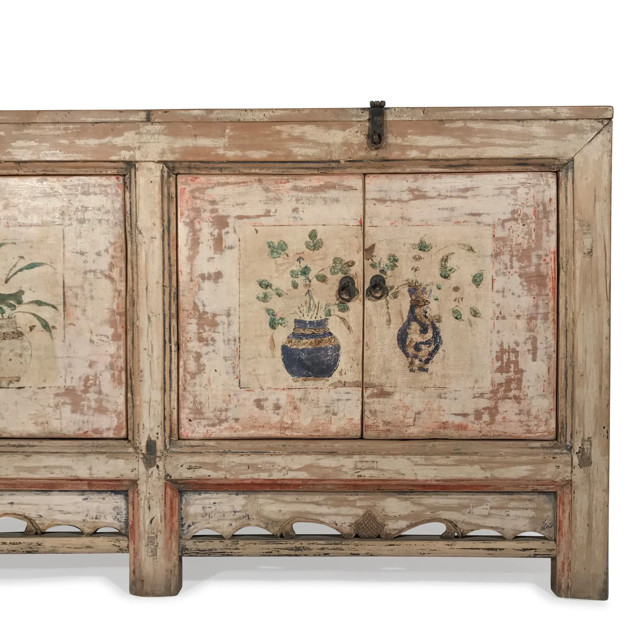 4 Door Pale Painted Mongolian Sideboard - 19thC - Image 6