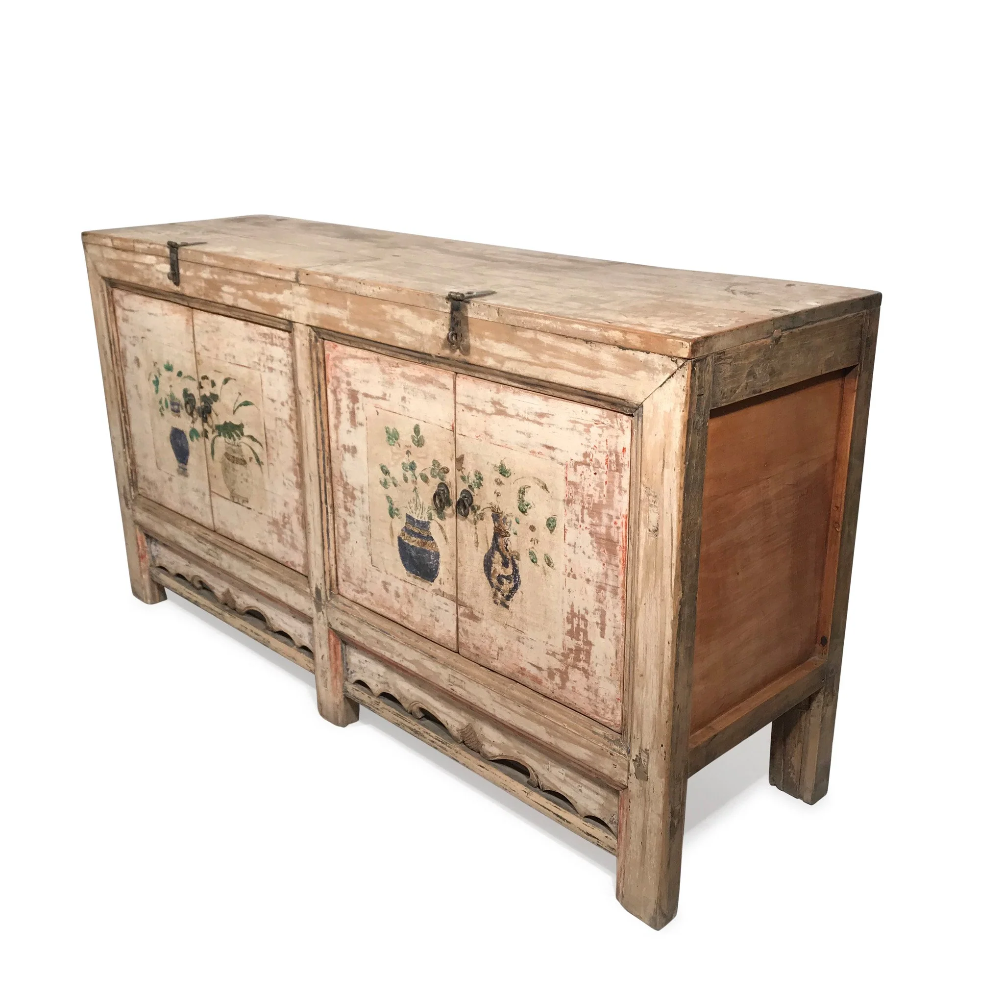 4 Door Pale Painted Mongolian Sideboard - 19thC - Image 7