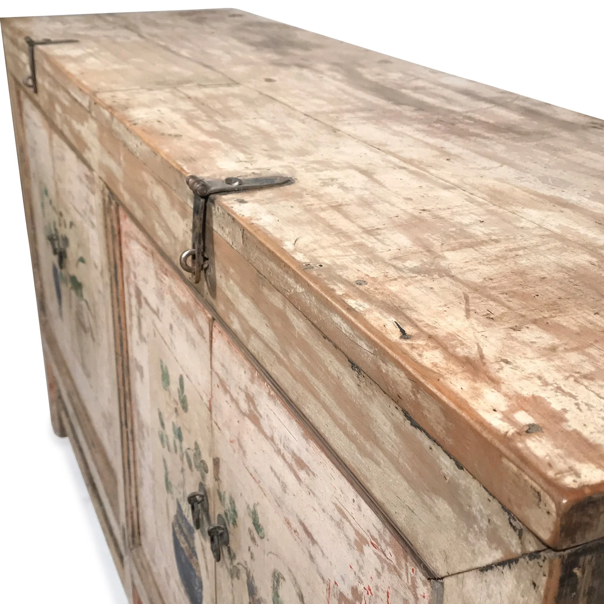 4 Door Pale Painted Mongolian Sideboard - 19thC - Image 8
