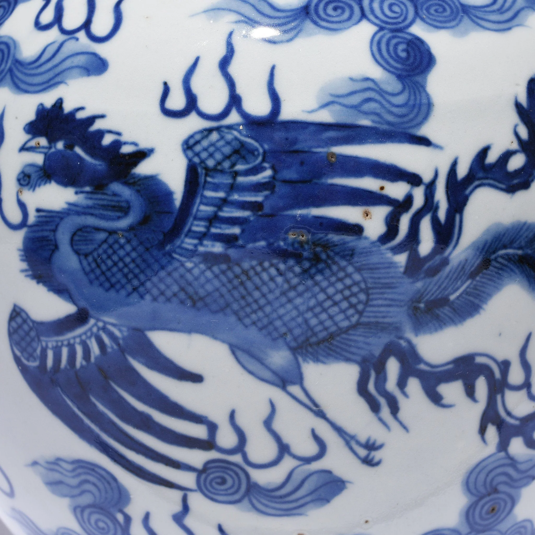 Blue & White Porcelain Ginger Jar  - Phoenix & Dragon Design - Image 4