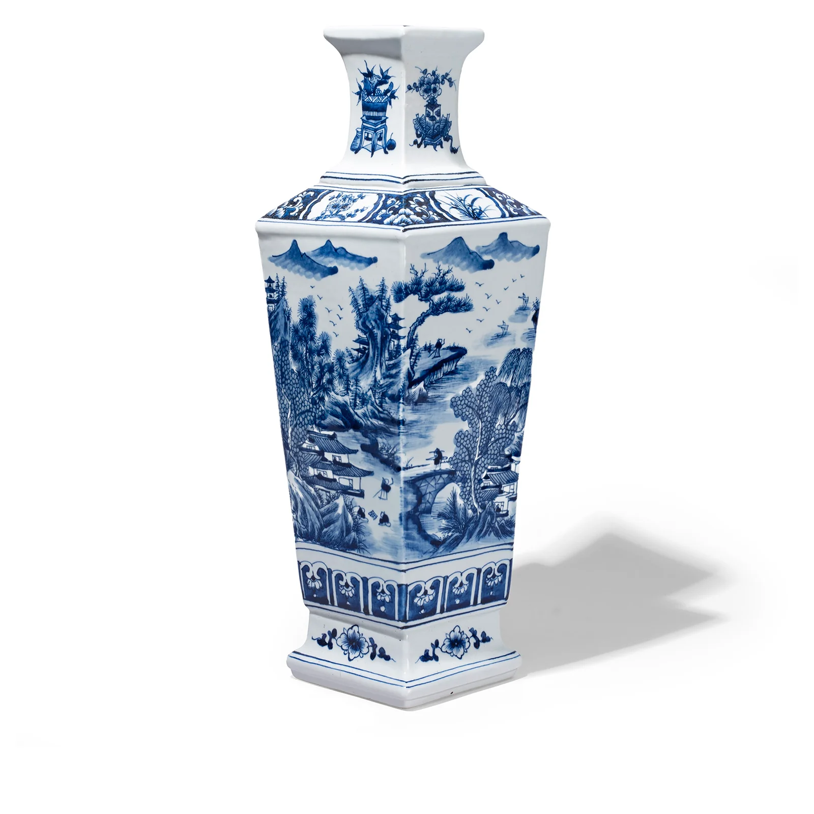 Blue & White Porcelain Squared Vase - Pastoral Scenes - Image 2