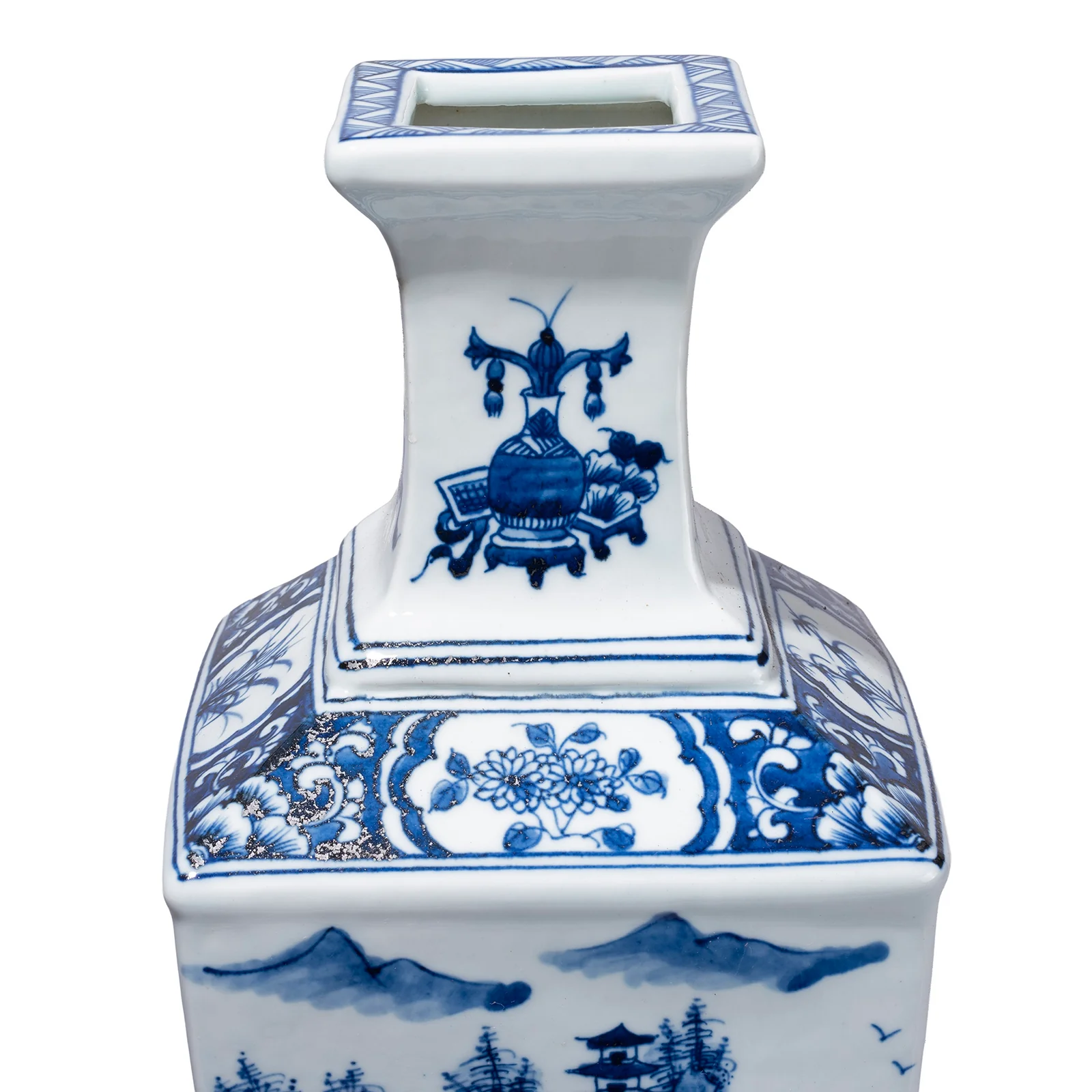 Blue & White Porcelain Squared Vase - Pastoral Scenes - Image 3
