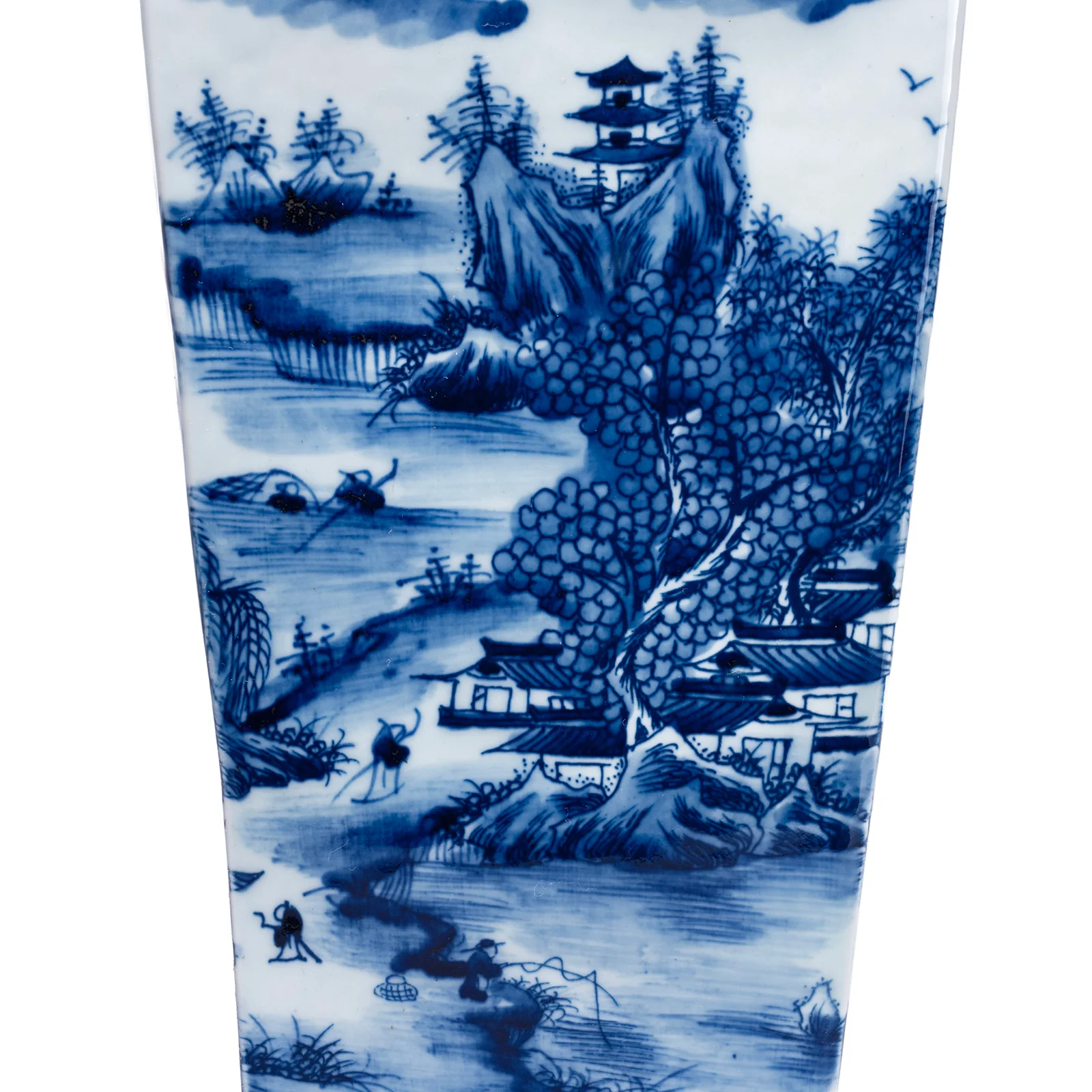Blue & White Porcelain Squared Vase - Pastoral Scenes - Image 4