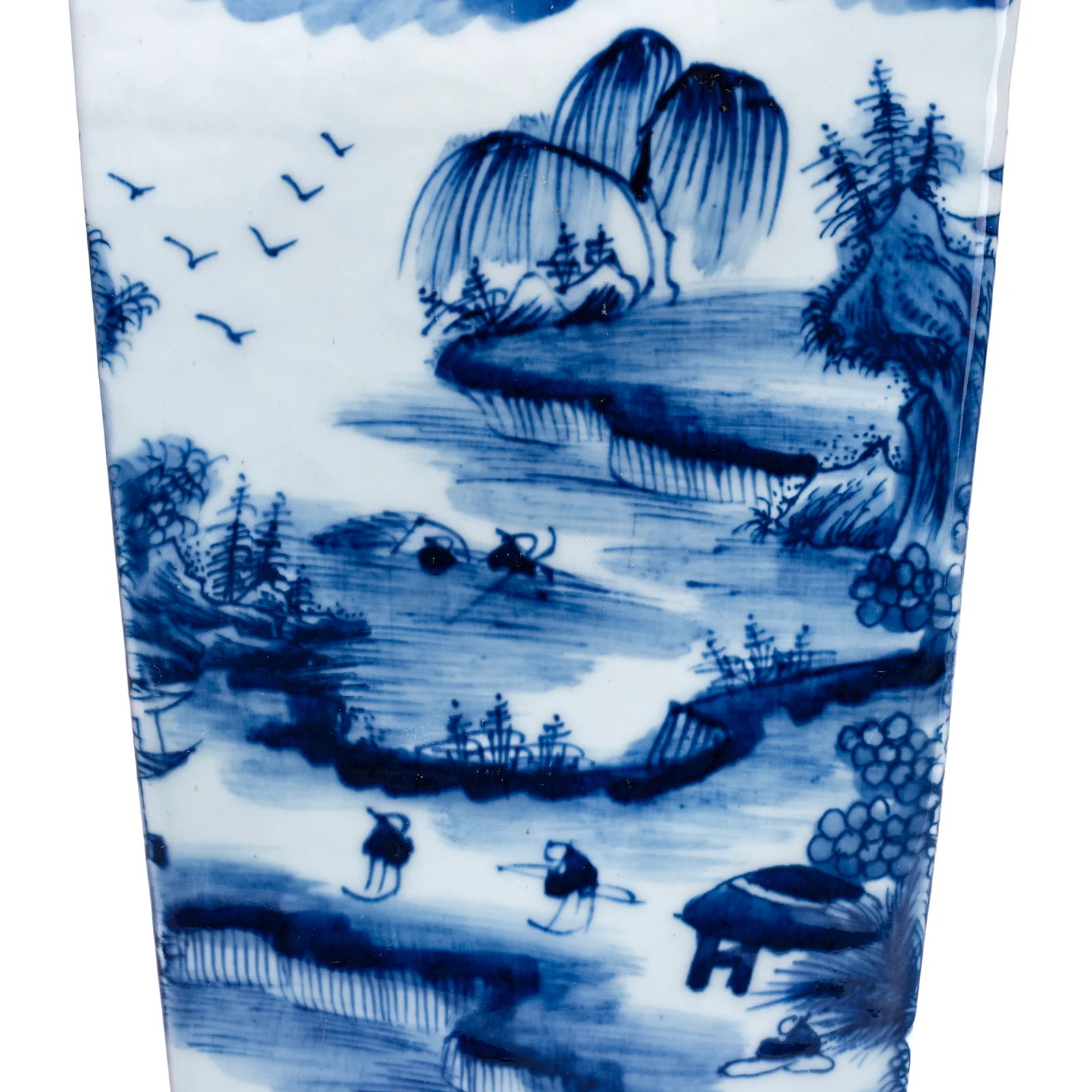 Blue & White Porcelain Squared Vase - Pastoral Scenes - Image 5