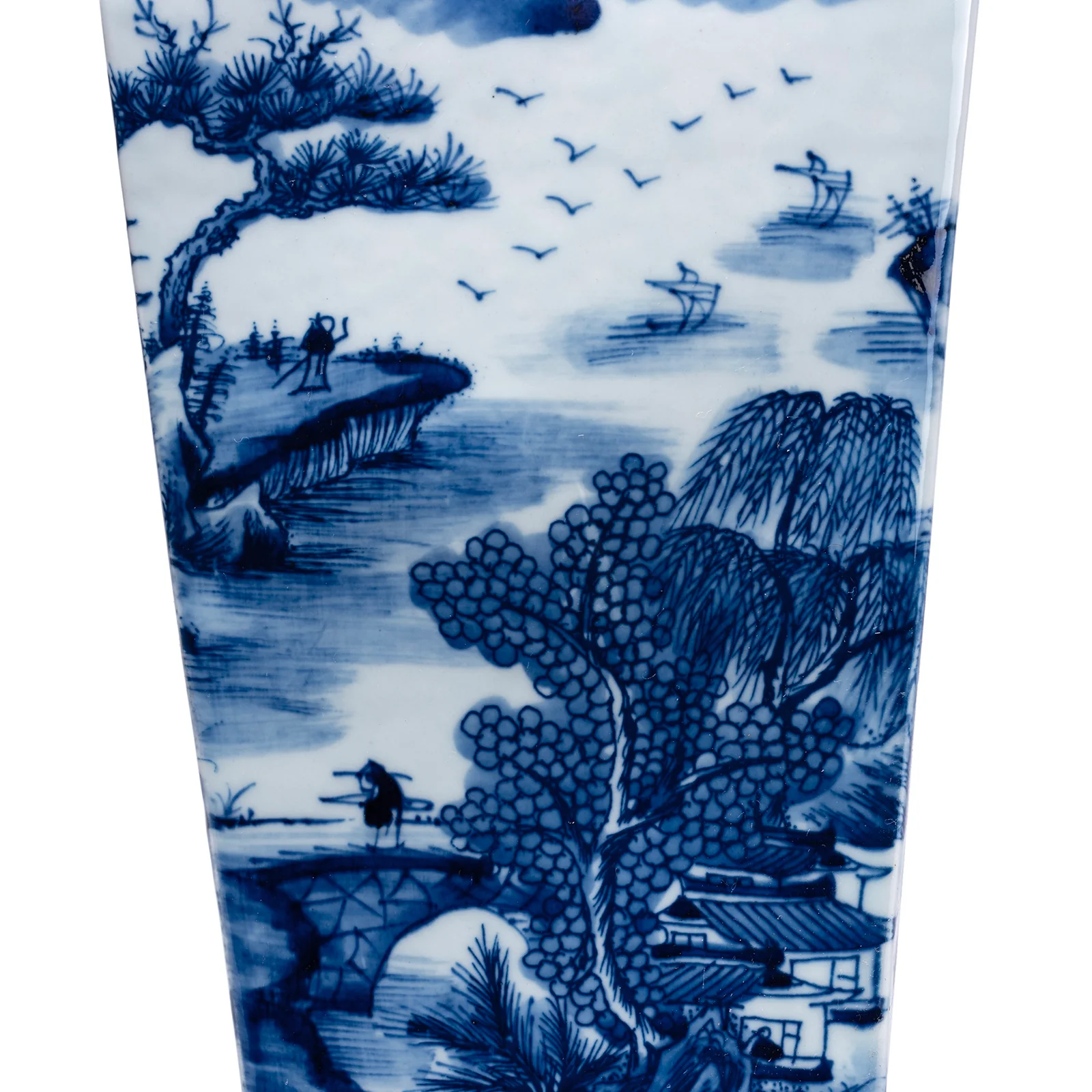 Blue & White Porcelain Squared Vase - Pastoral Scenes - Image 6