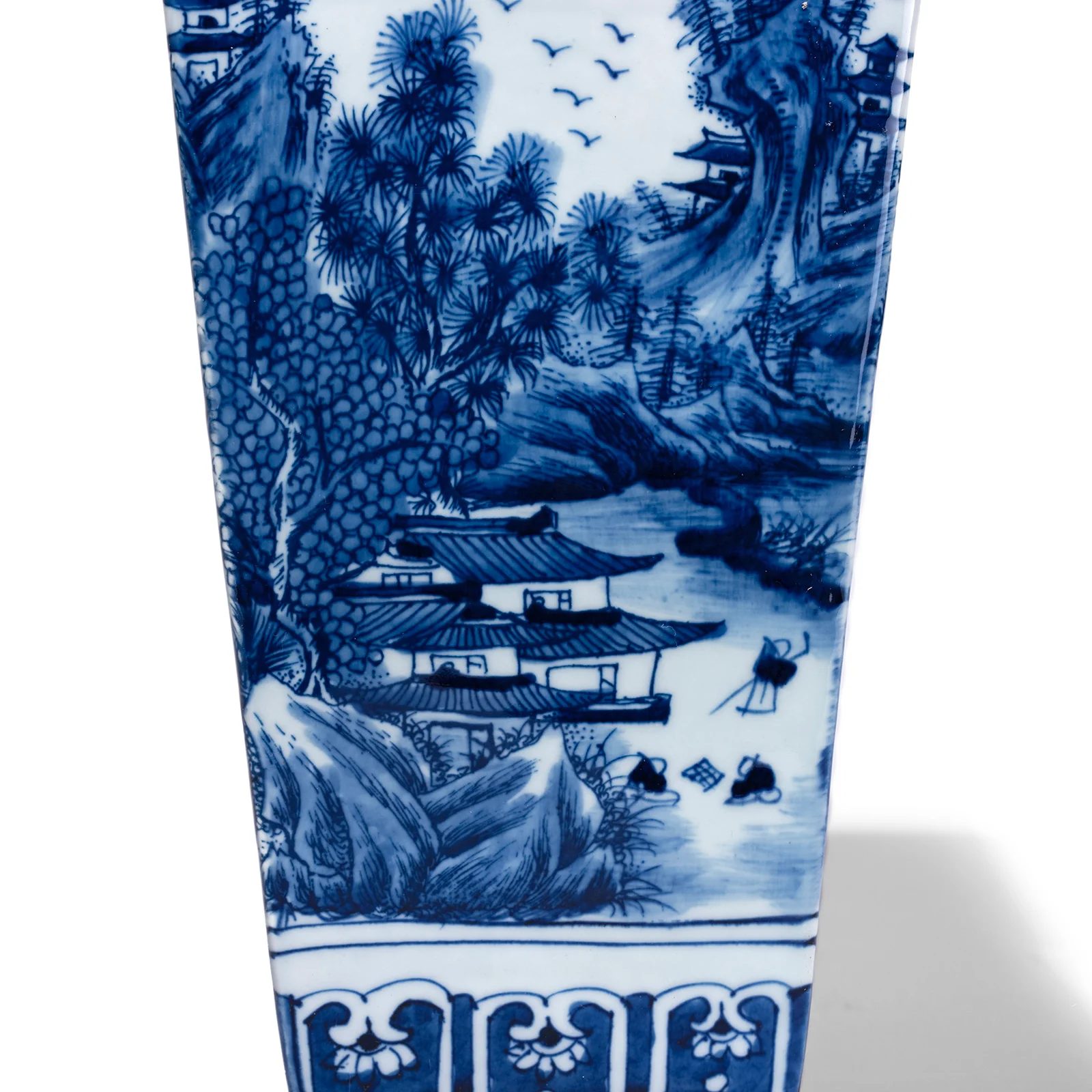 Blue & White Porcelain Squared Vase - Pastoral Scenes - Image 7