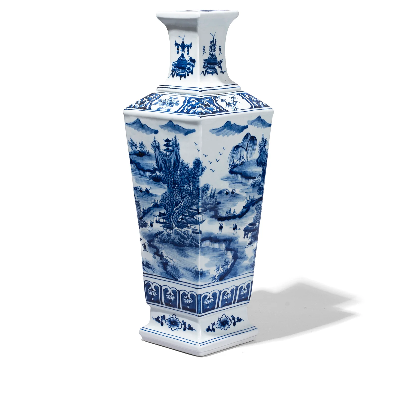 Blue & White Porcelain Squared Vase - Pastoral Scenes - Image 8