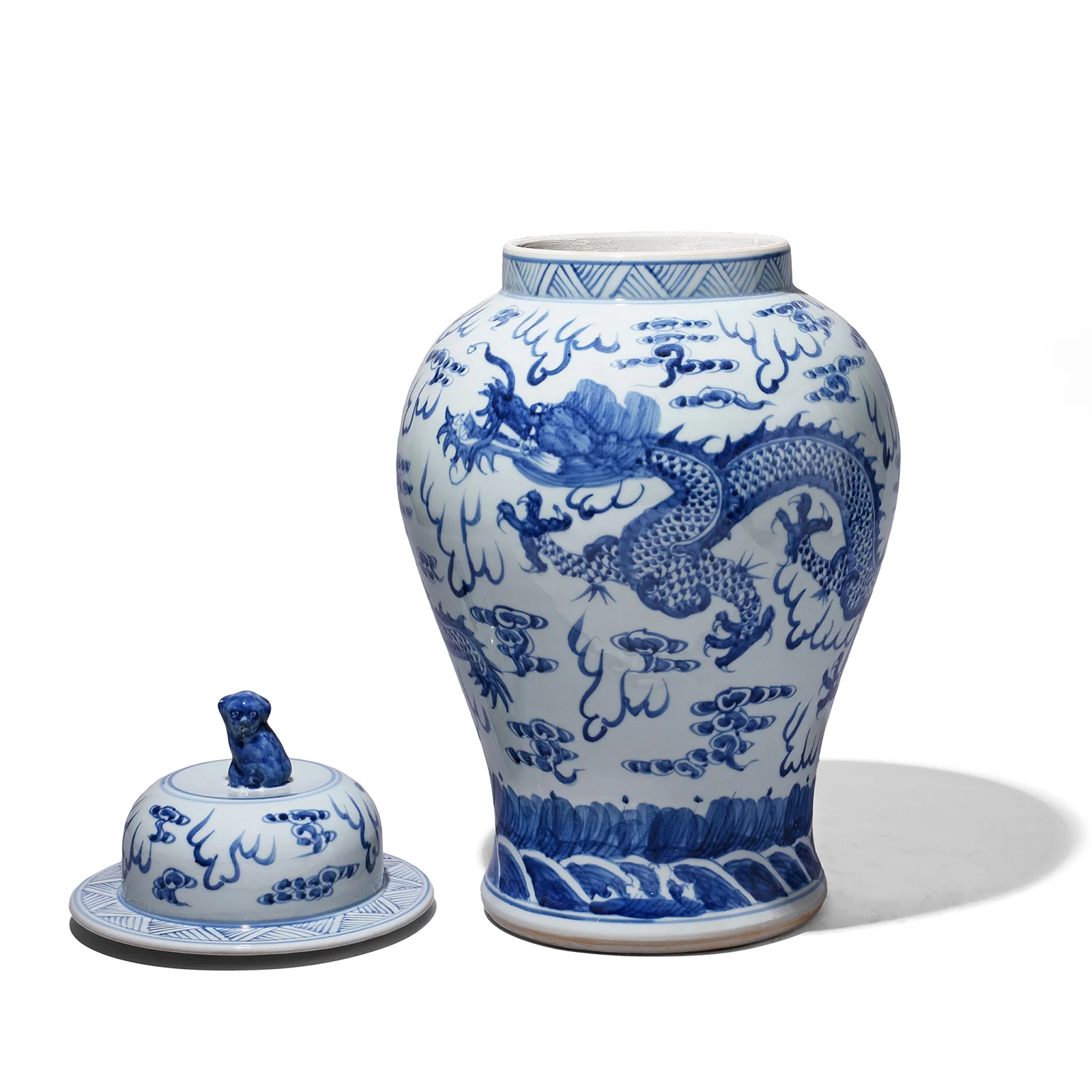 Blue & White Dragon Temple Jar - Image 3