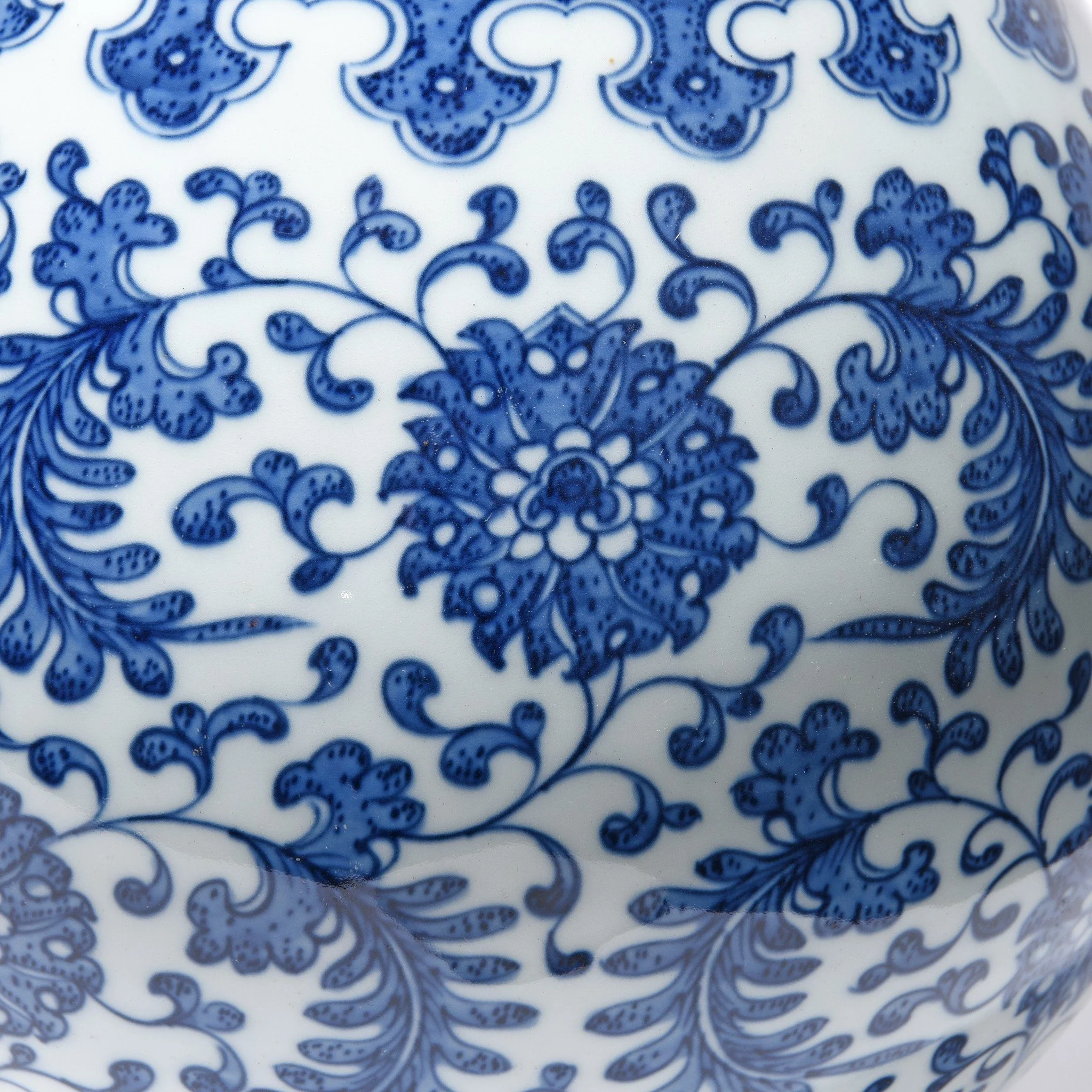 Blue & White Porcelain Trumpet Vase - Trailing Leaf Design - Image 3