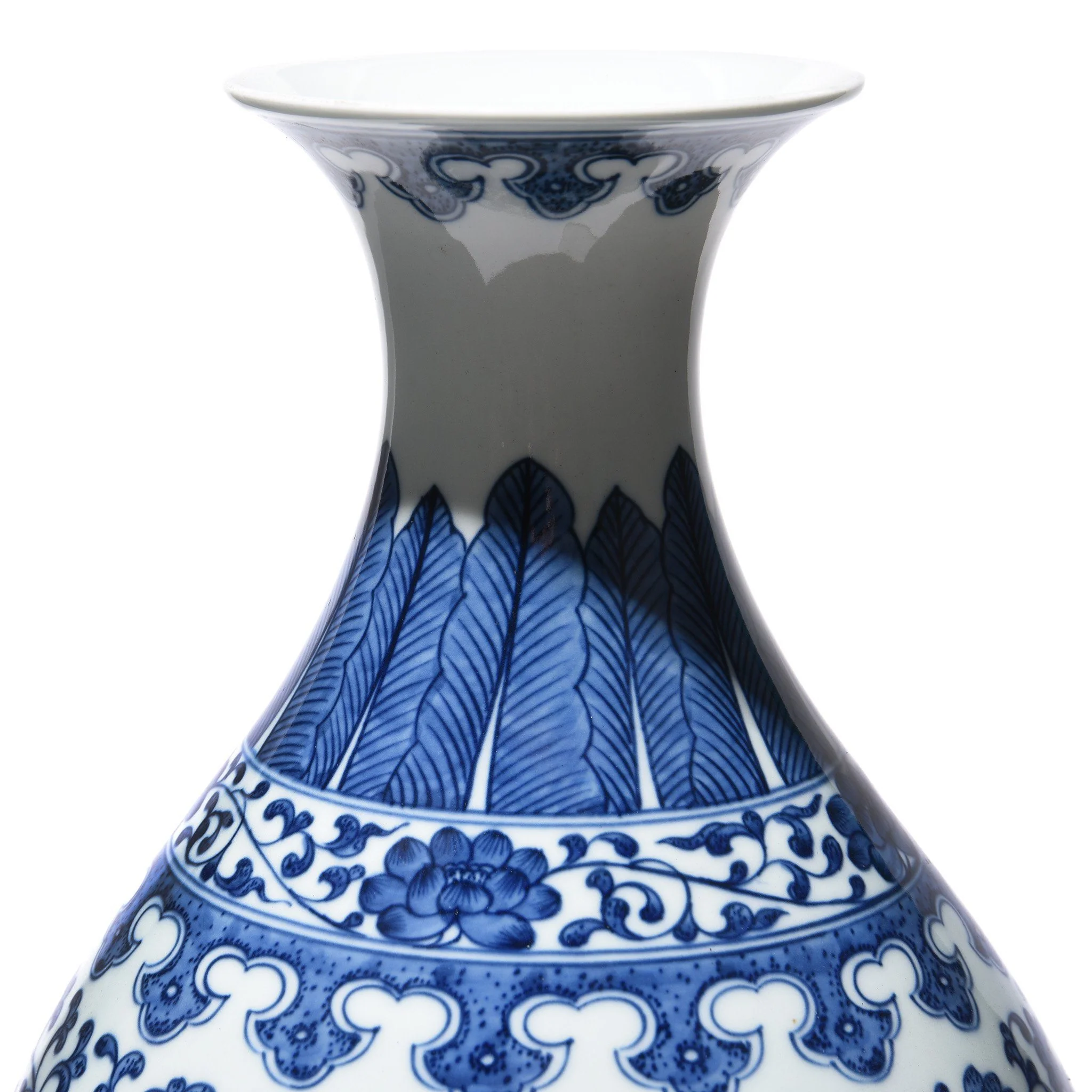 Blue & White Porcelain Trumpet Vase - Trailing Leaf Design - Image 4
