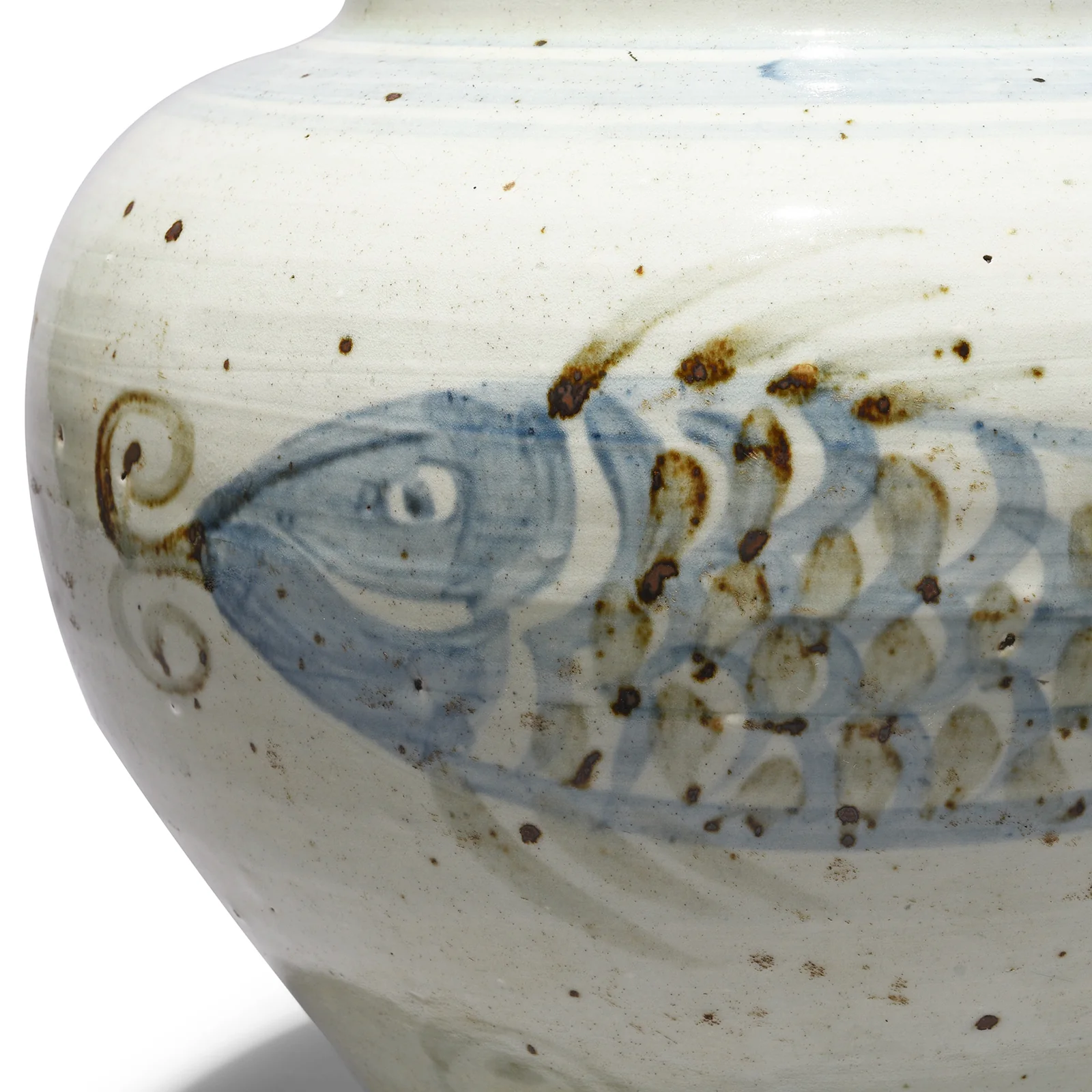 Blue & White Porcelain Fish Design Jardinière - Image 2